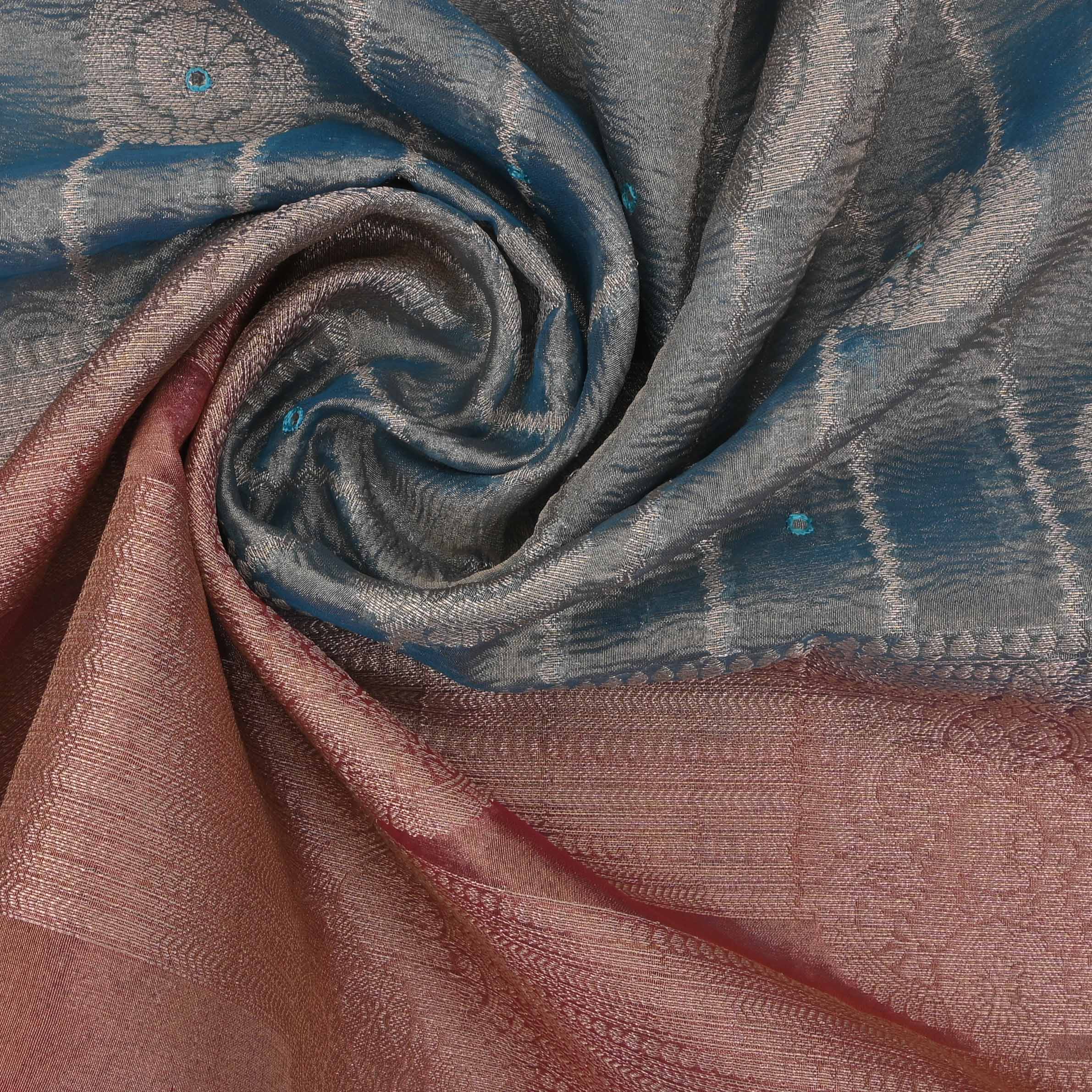 Aluminum Blue Kanchi Tissue Butta Fabric