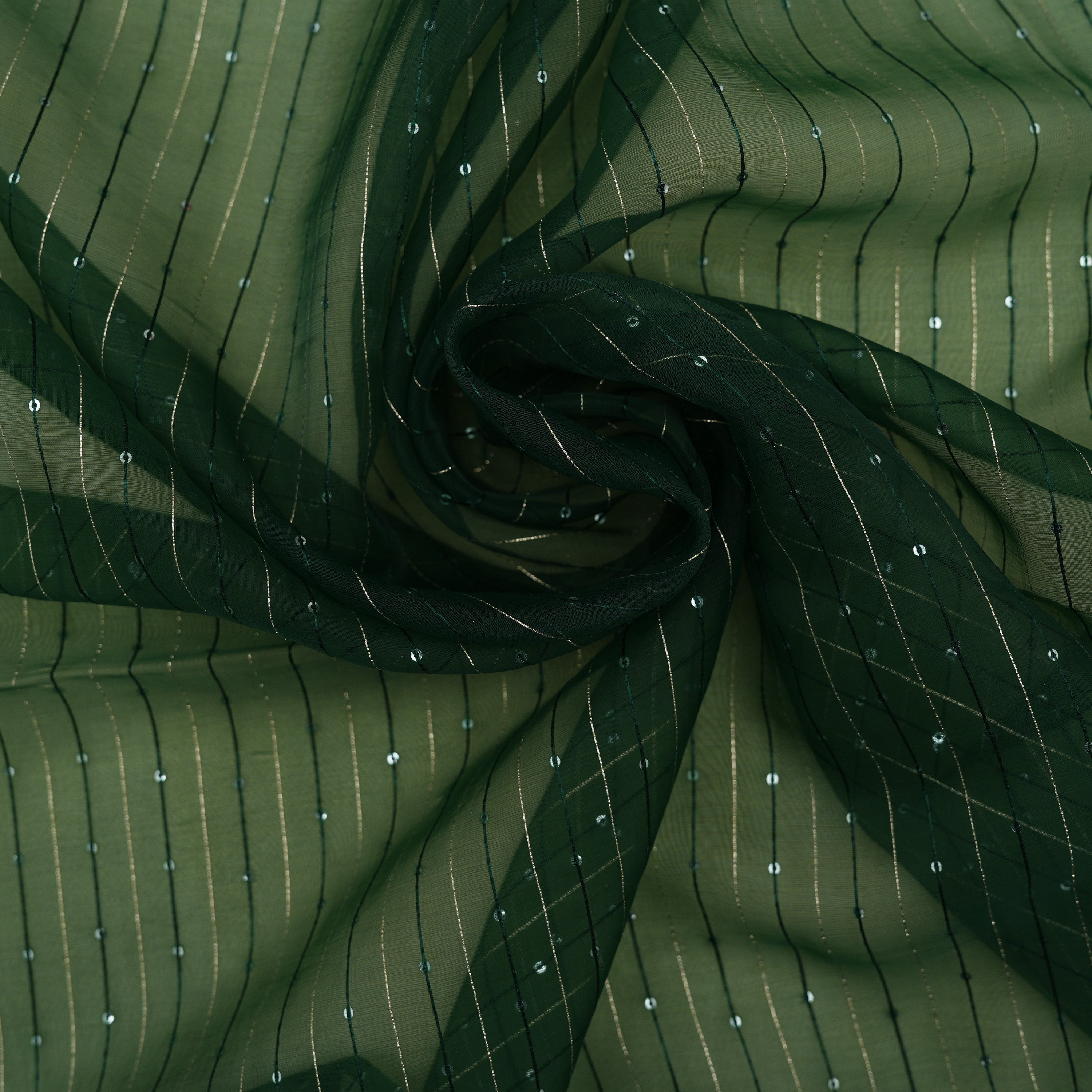 Myrtle Green Sequins Embroidered Organza Fabric