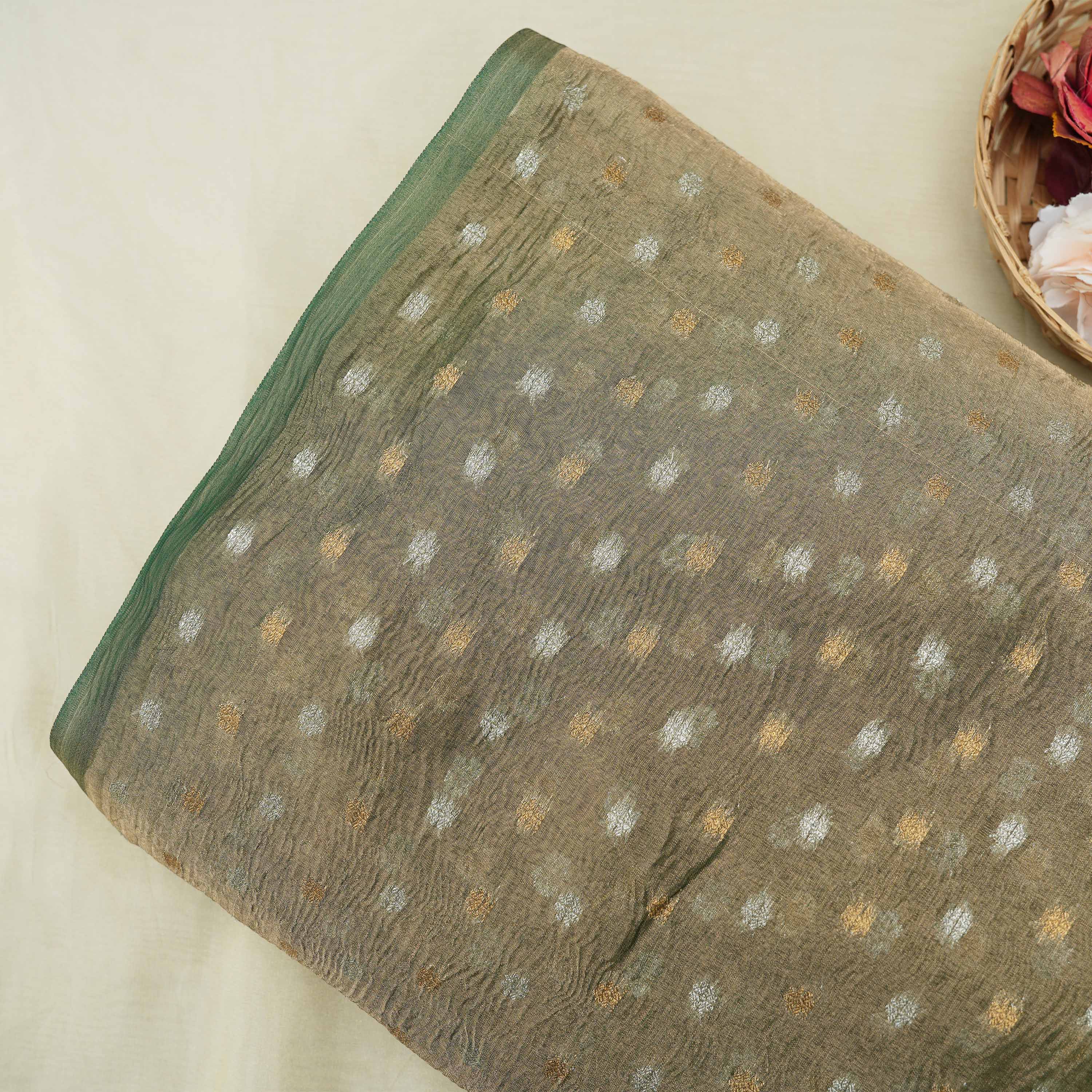 Metal Yellow Floral Buttis Tissue Banarasi Fabric