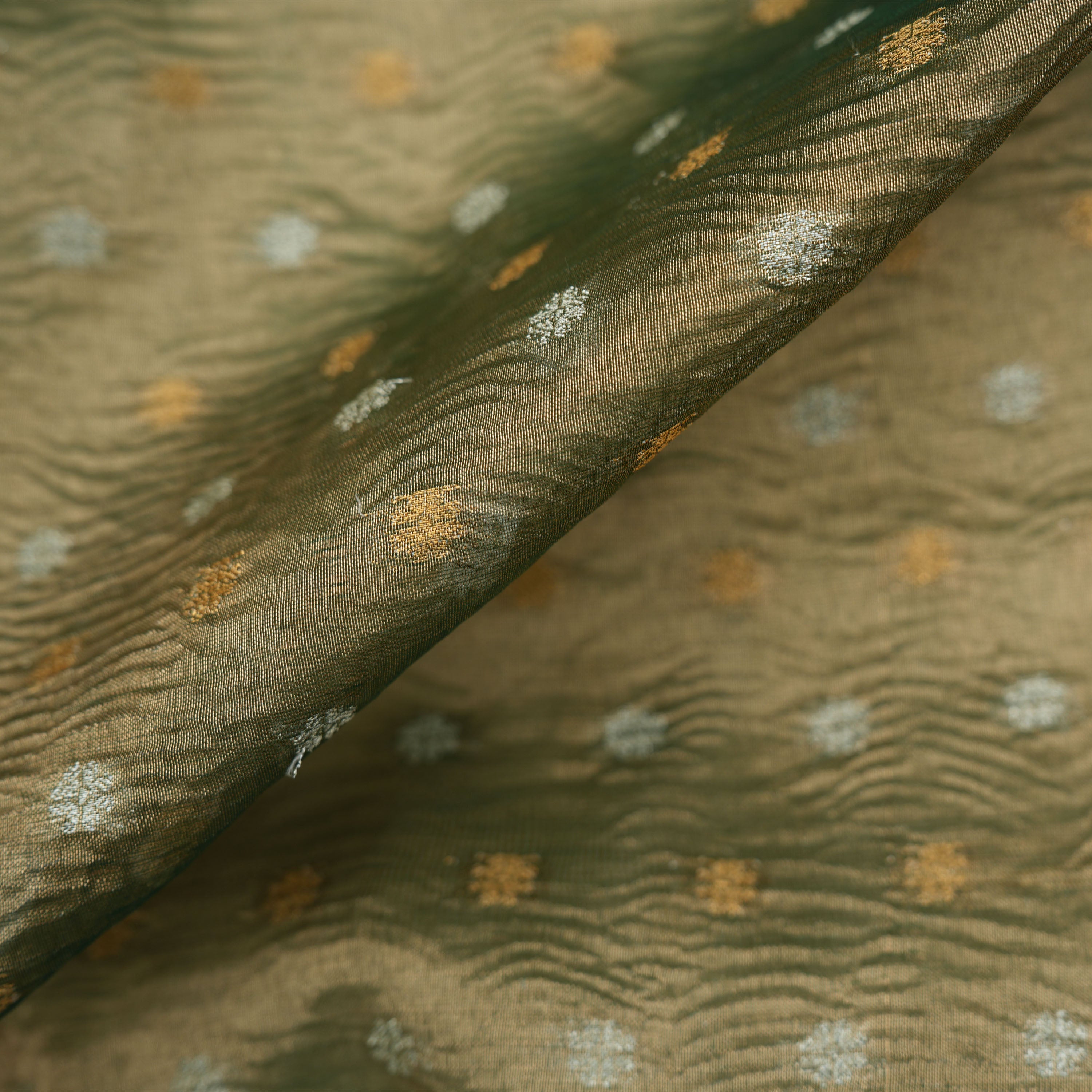 Metal Yellow Floral Buttis Tissue Banarasi Fabric