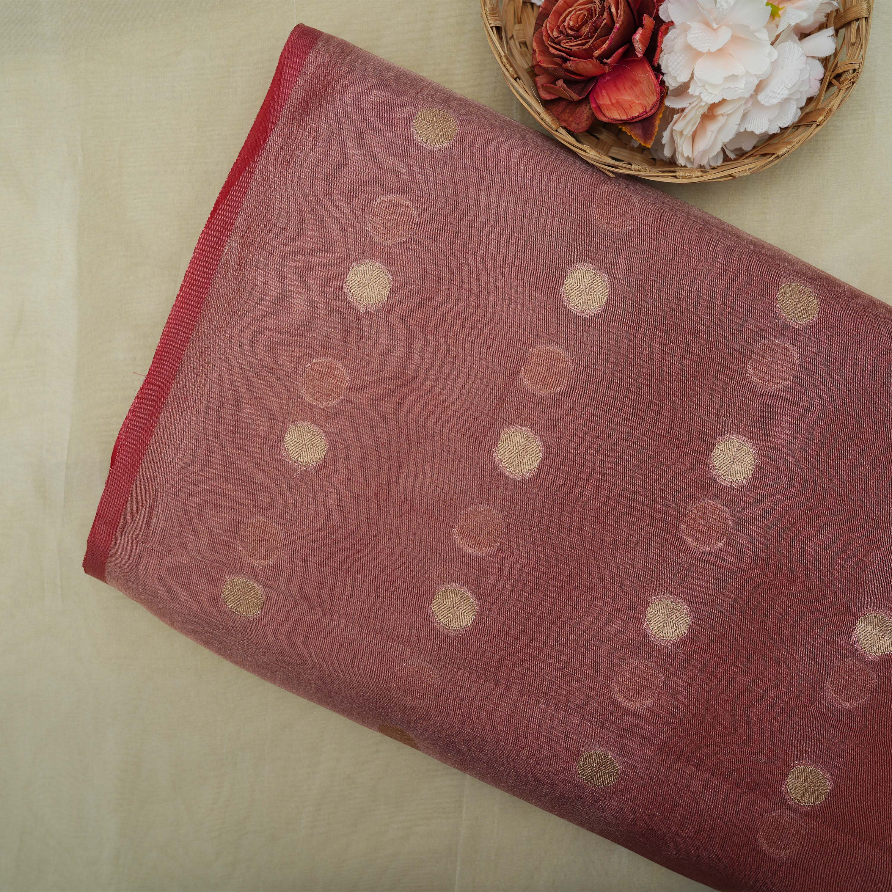 Metallic Copper Mini Rudraksh Motifs Tissue Fabric