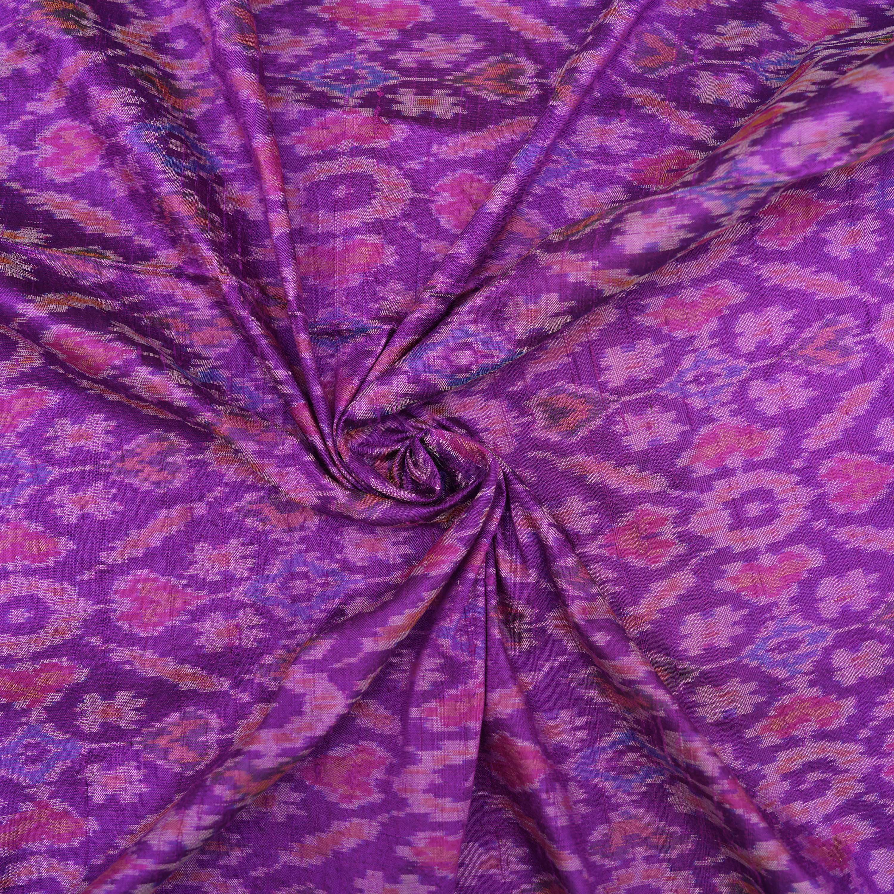 Purpureus Purple Patola Ikat Pattern Raw Silk Fabric