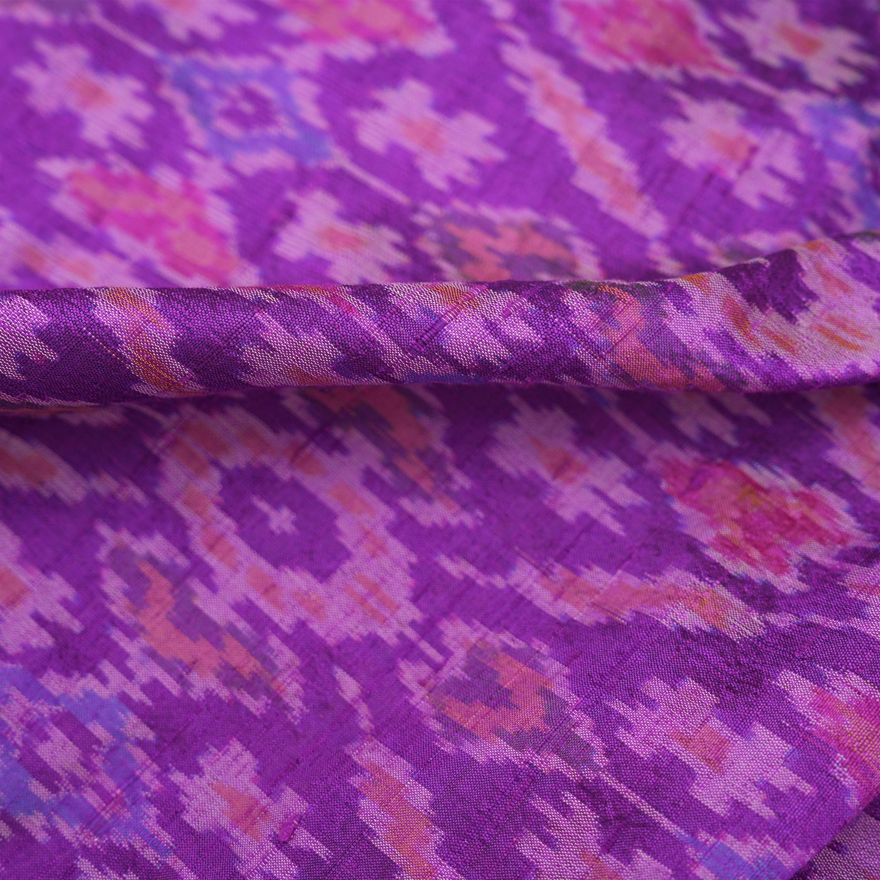 Purpureus Purple Patola Ikat Pattern Raw Silk Fabric