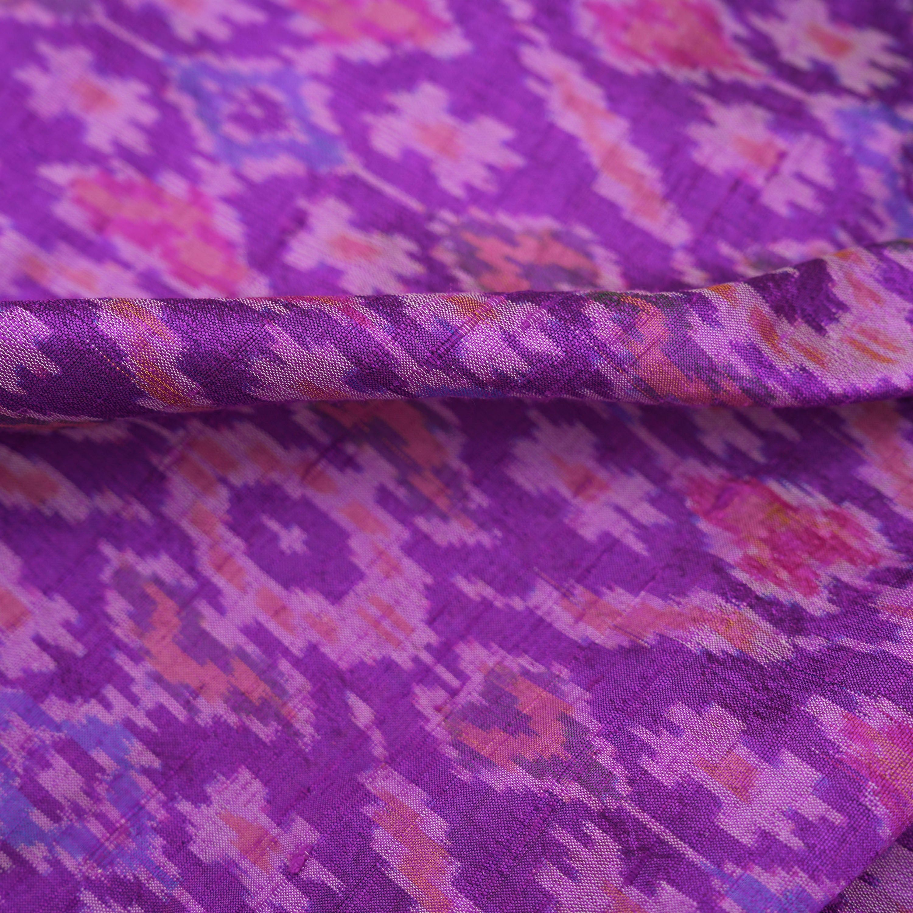 Purpureus Purple Patola Ikat Pattern Raw Silk Fabric