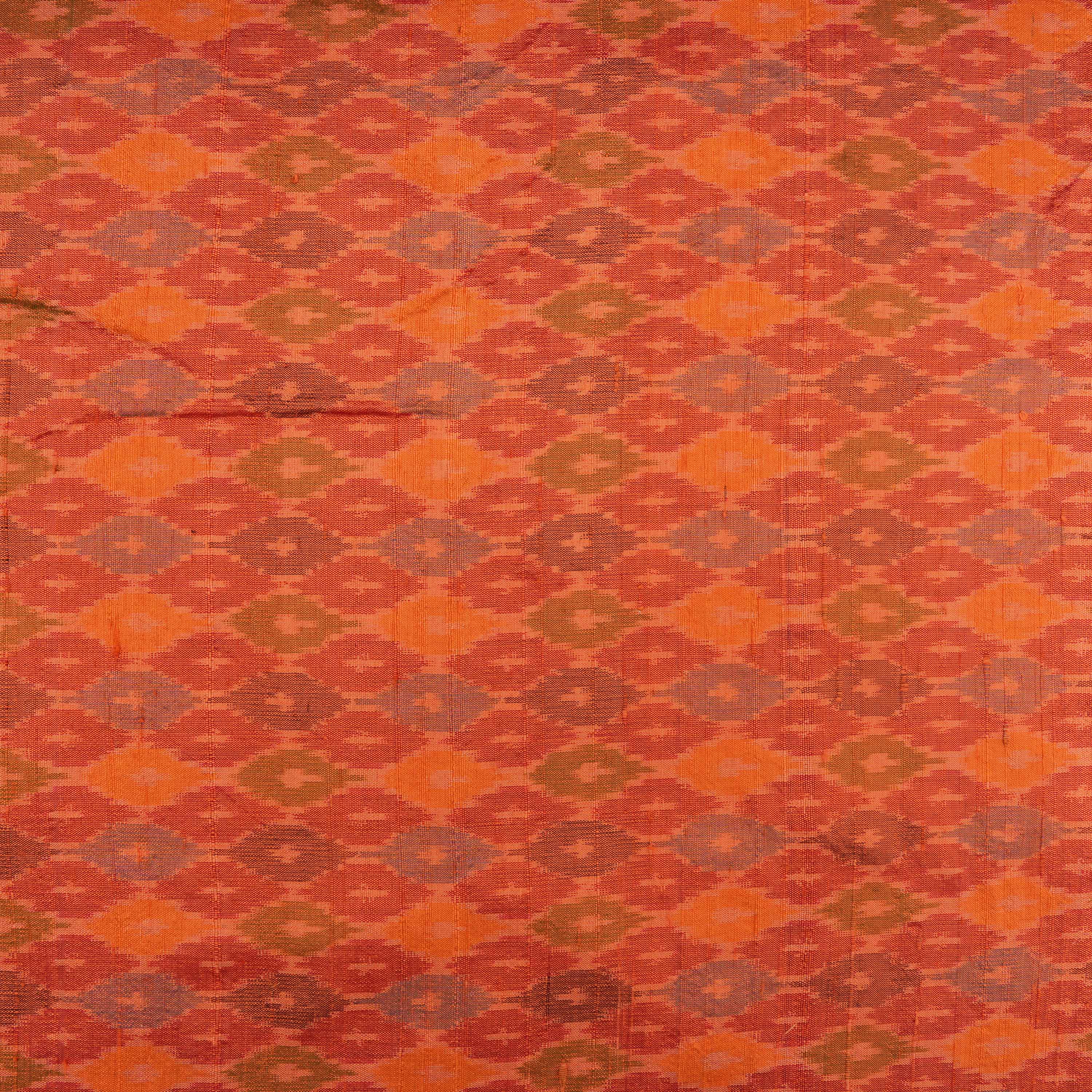 Rust Orange Patola Ikat Pattern Raw Silk Fabric