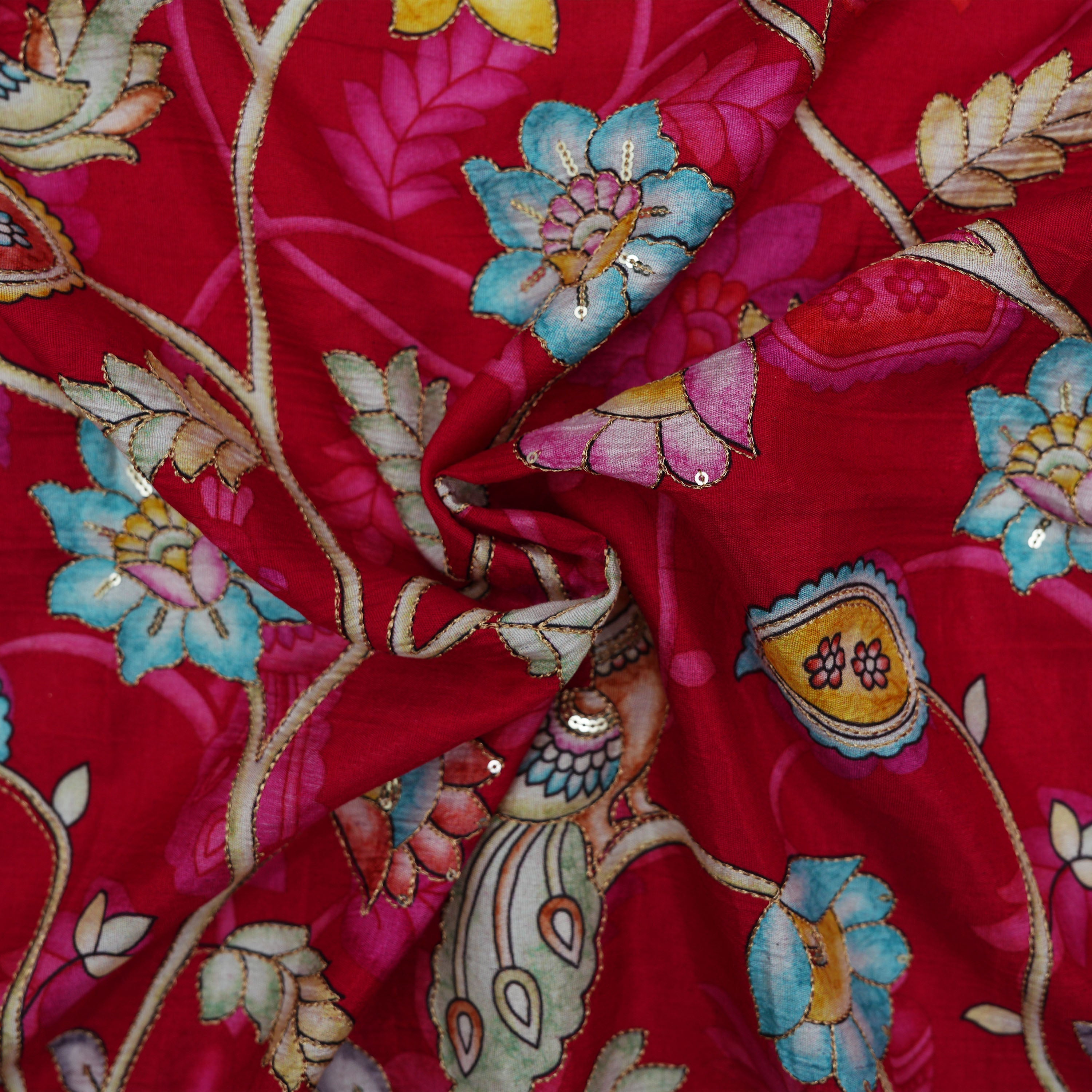 Cornell Red Indian Mythology Kalamkari Printed Tissue Fabric