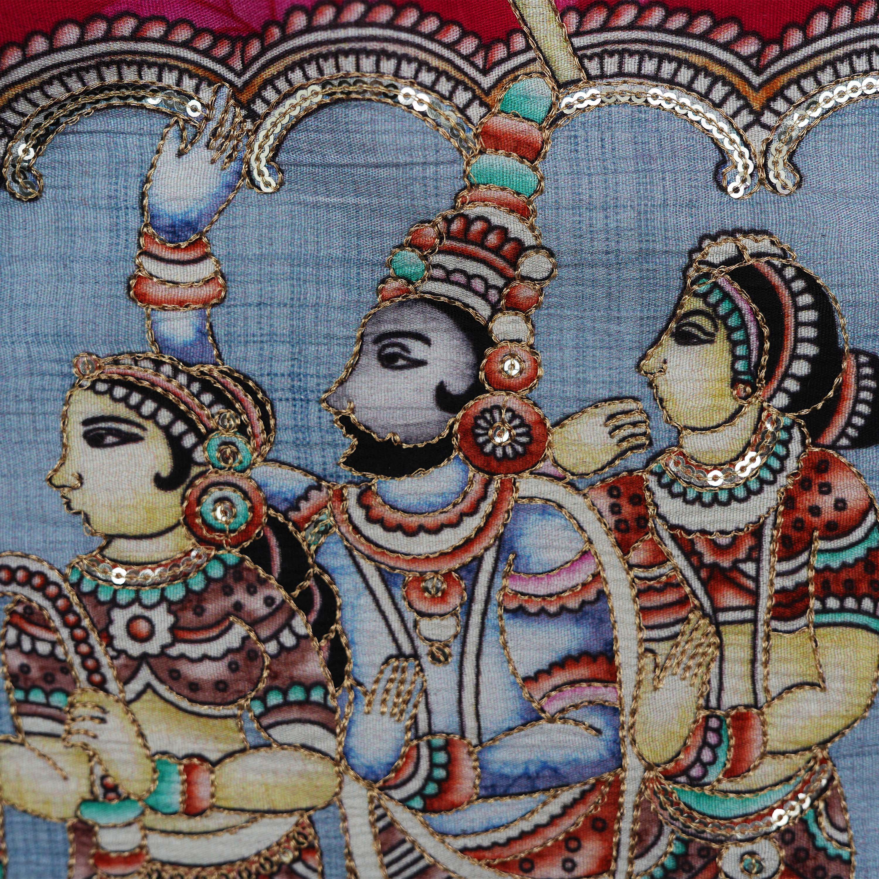 Cornell Red Indian Mythology Kalamkari Printed Tissue Fabric