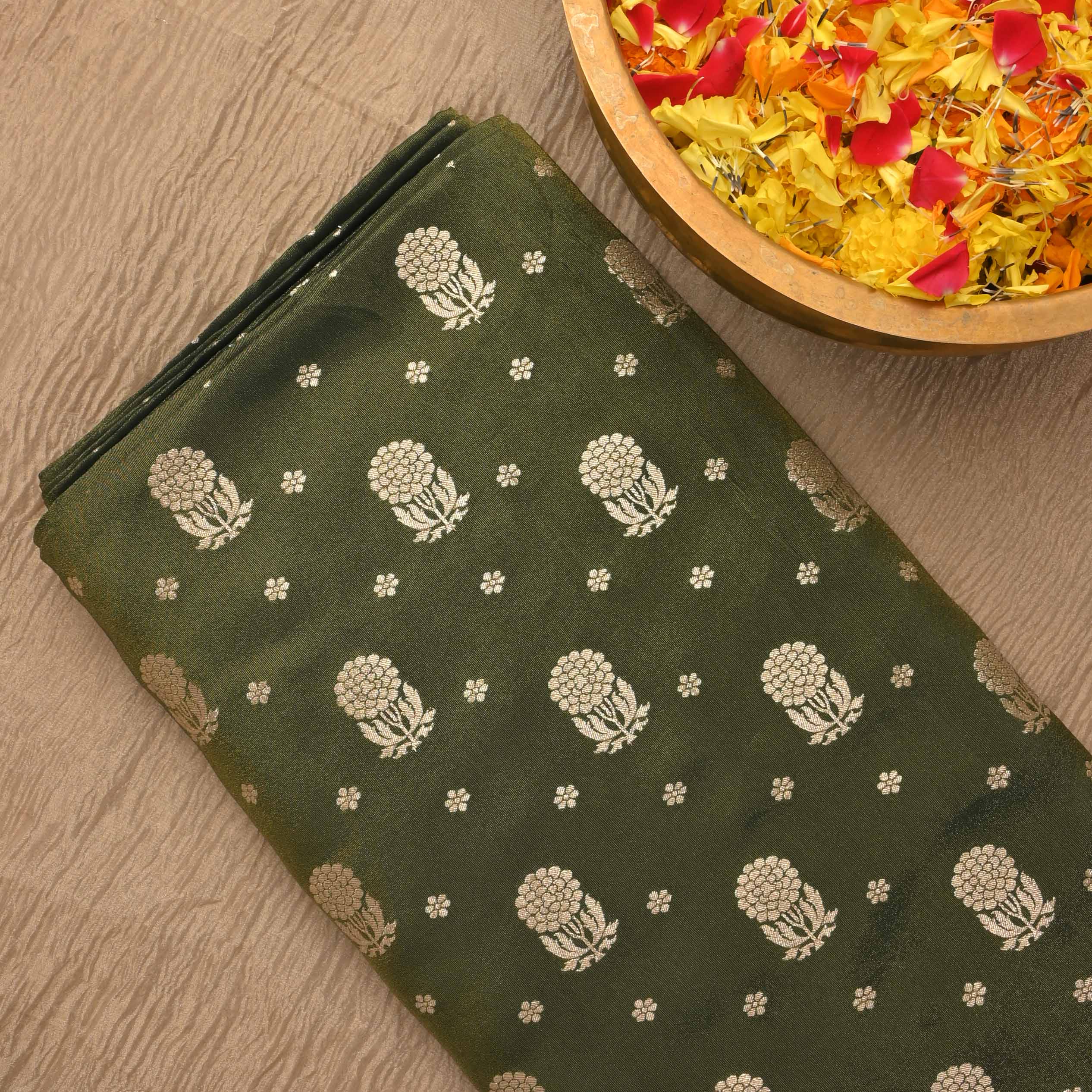 Mehendi Green Tissue Fabric With Zari Weaving