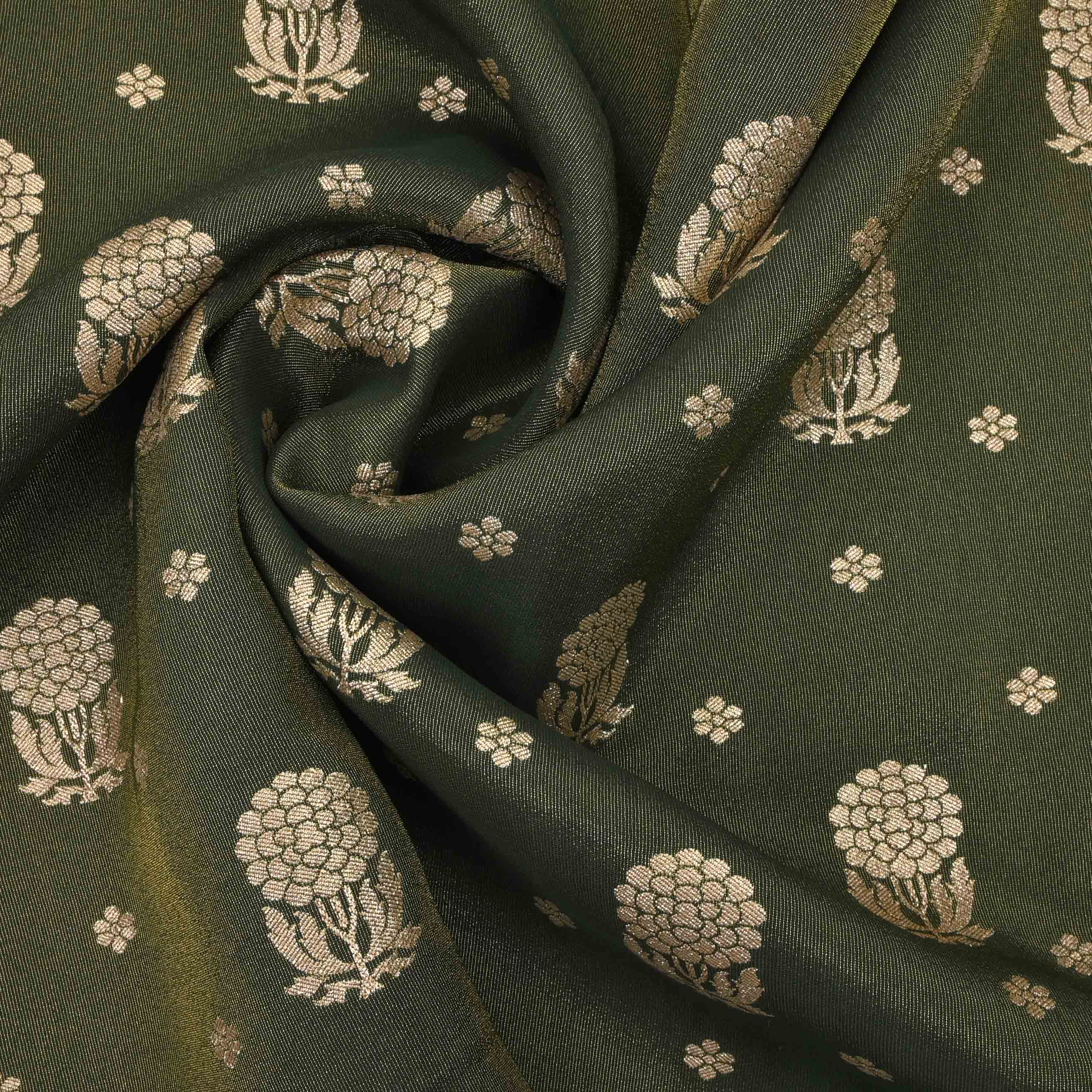 Mehendi Green Tissue Fabric With Zari Weaving