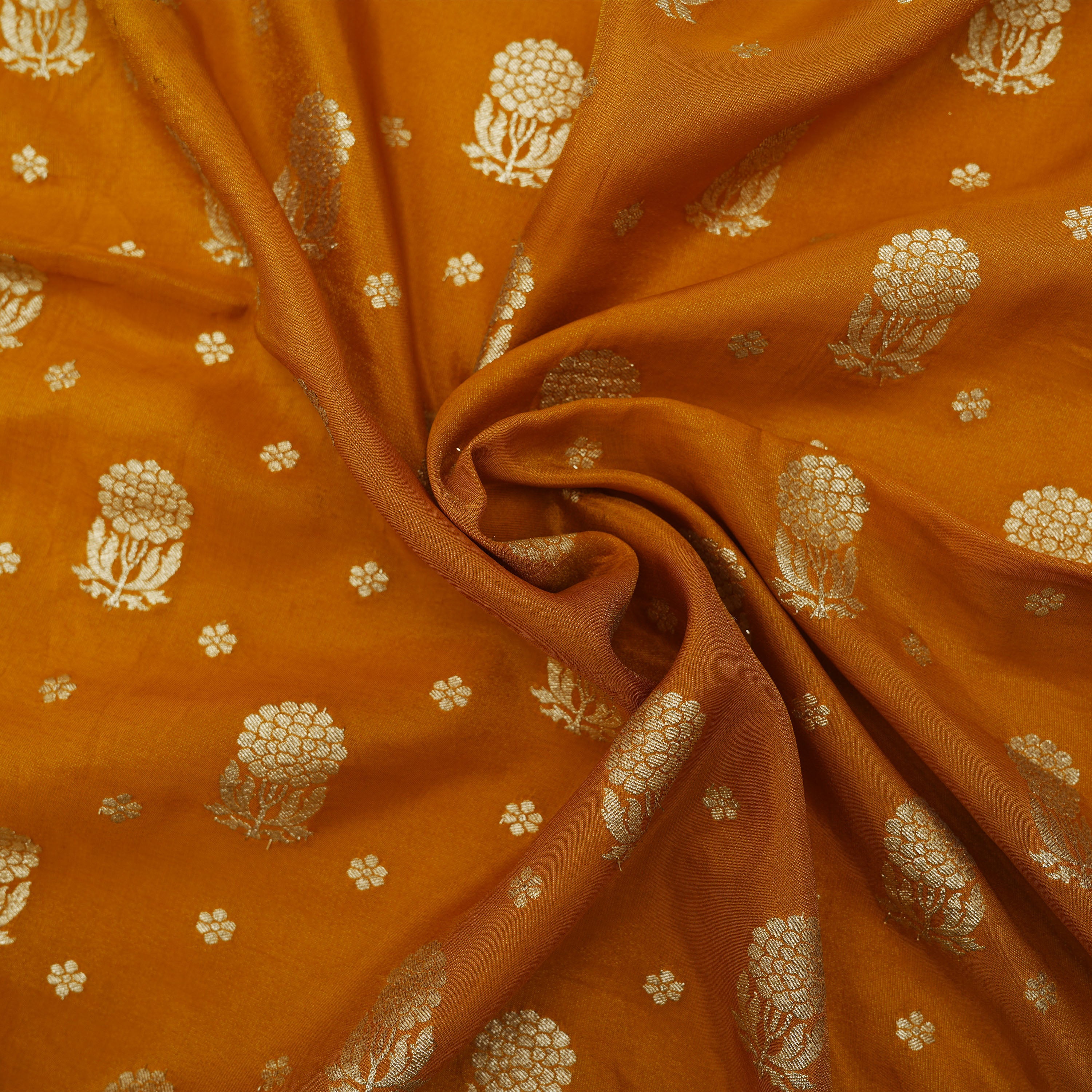 Burnt Orange Floral Buttis Banarasi Tissue Fabric