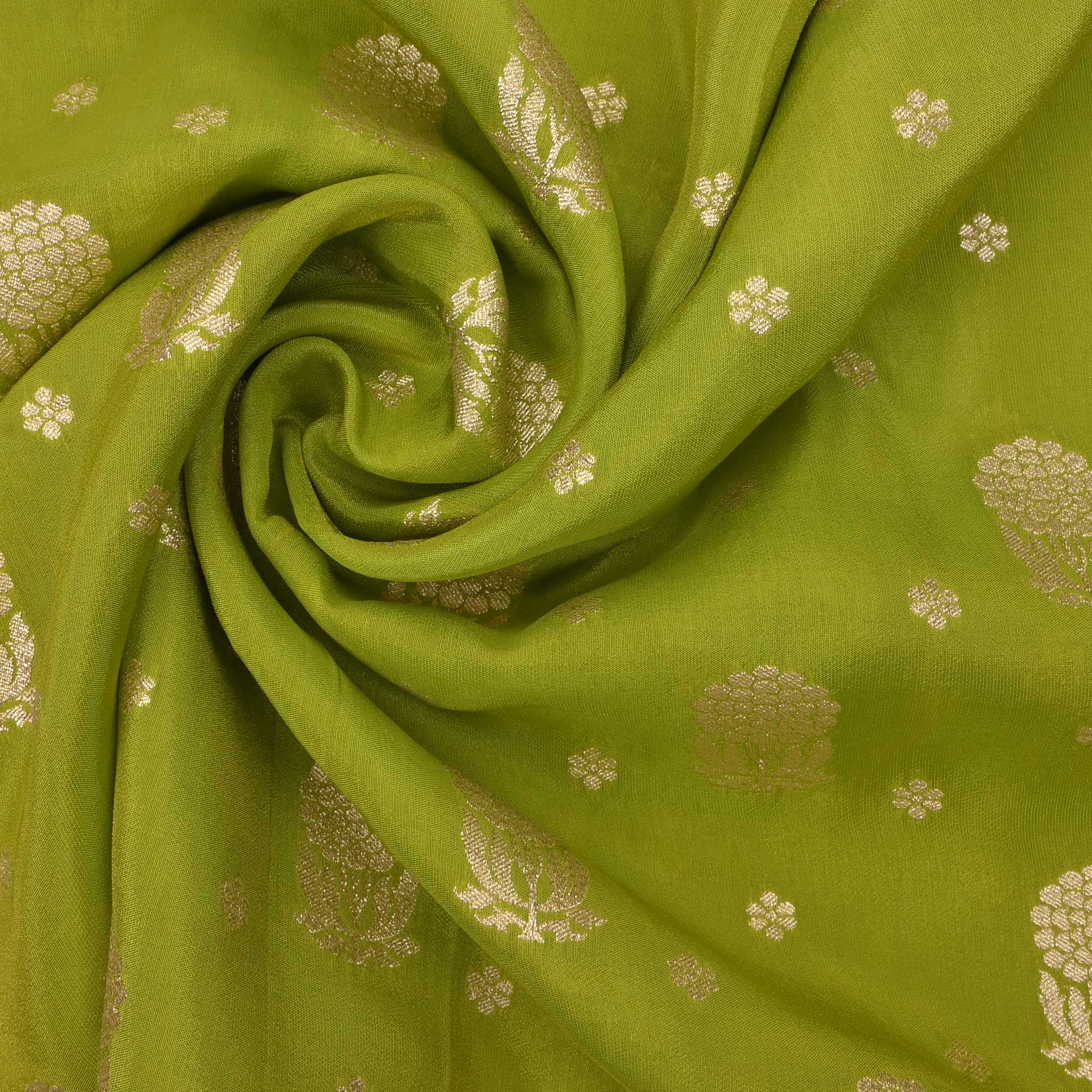 Apple Green Tissue Fabric With Zari Weaving