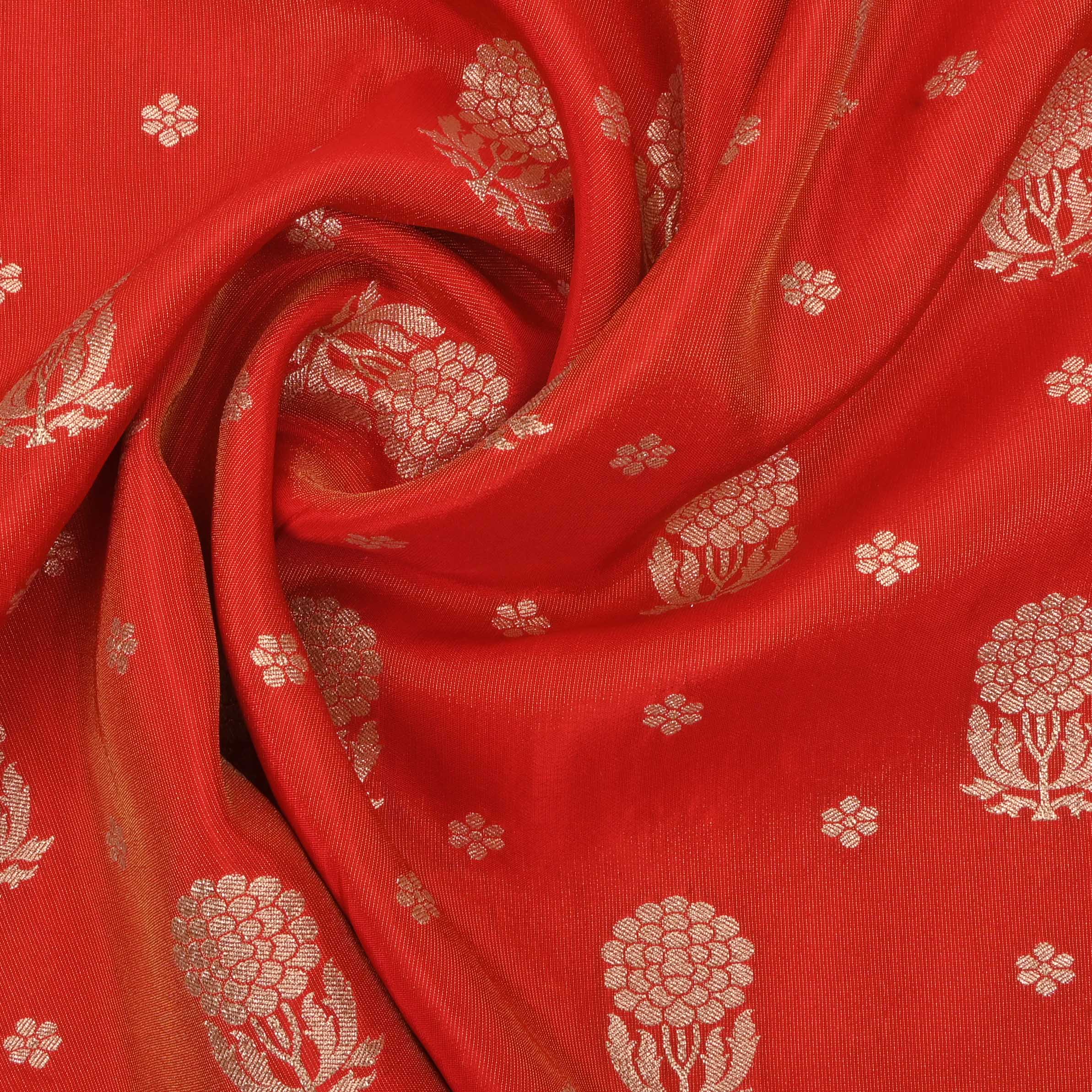 Prismatic Red Tissue Fabric With Zari Weaving