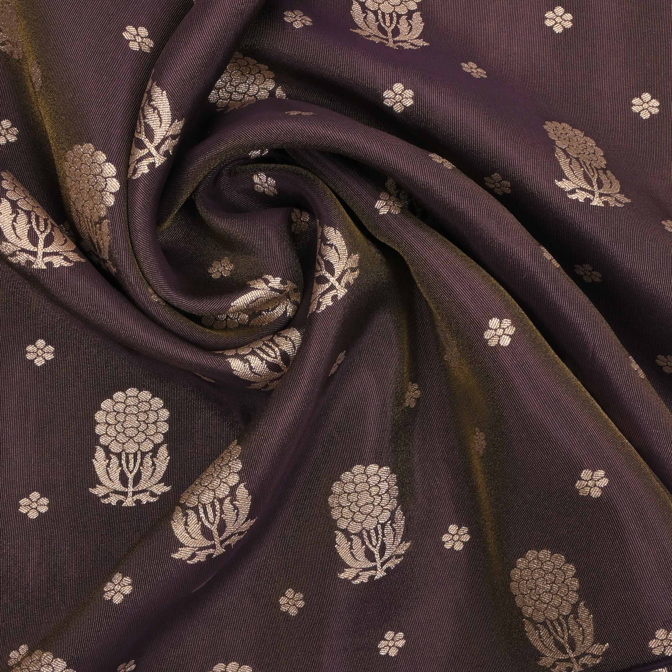 Navy Blue Tissue Fabric With Zari Weaving