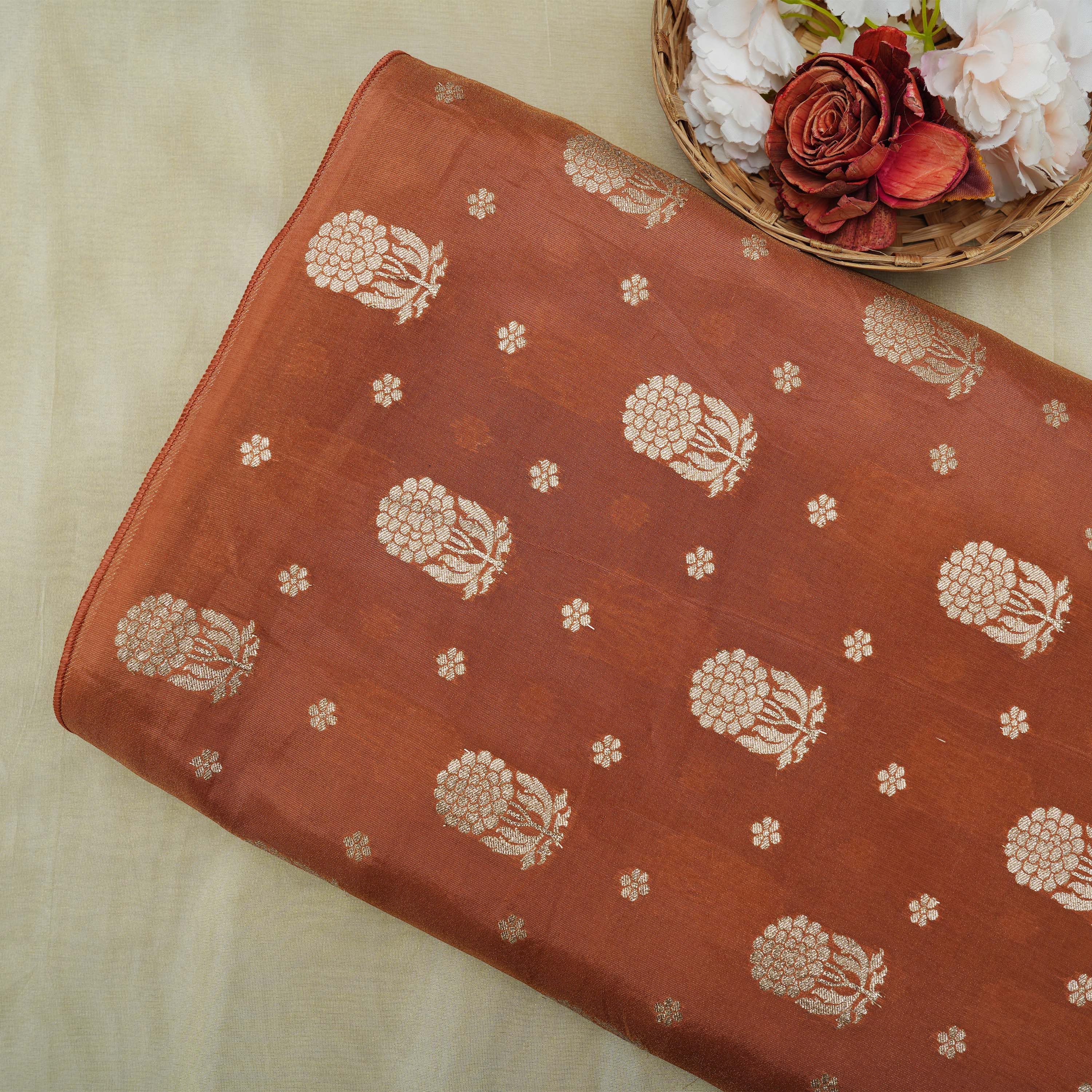 Copper Rust Brown Floral Buttis Tissue Fabric