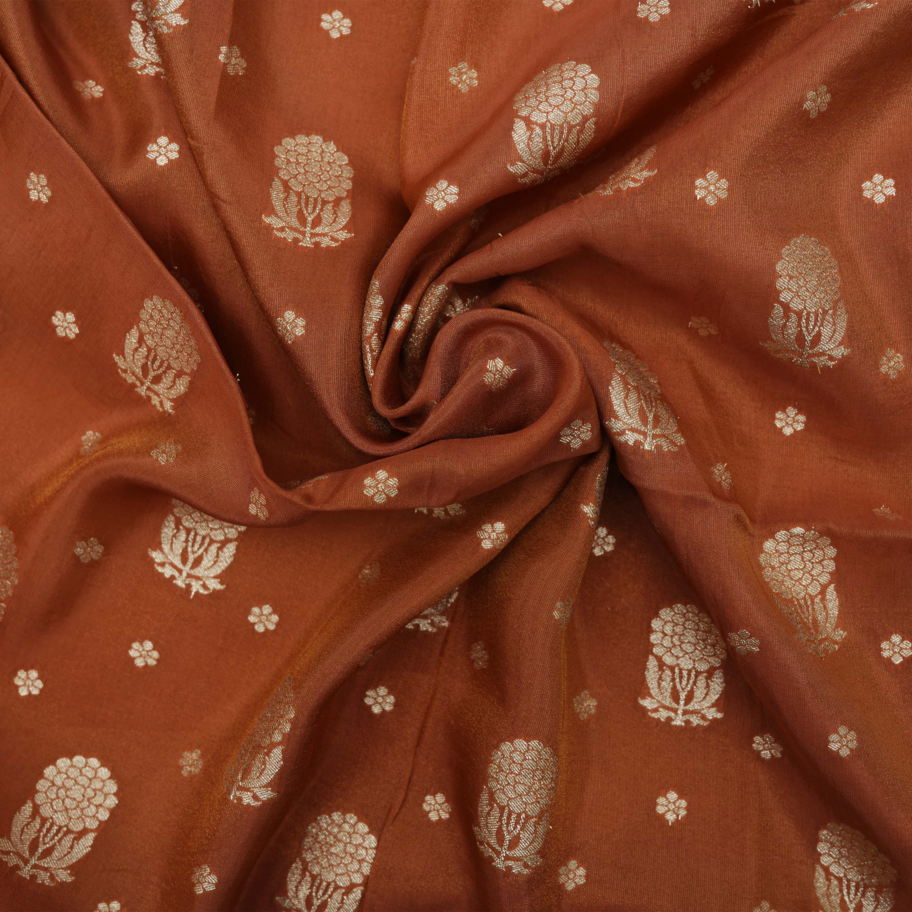 Copper Rust Brown Floral Buttis Tissue Fabric