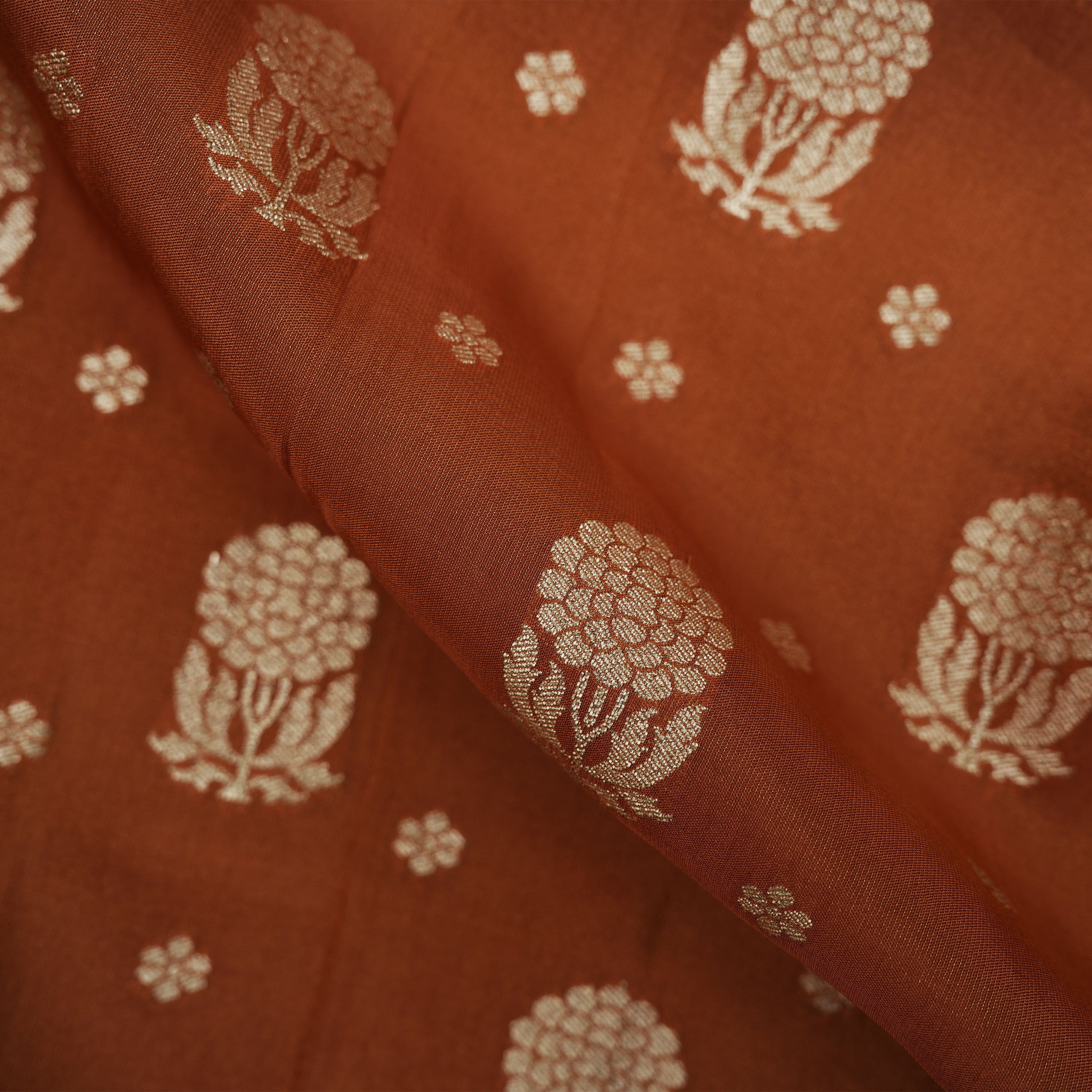 Copper Rust Brown Floral Buttis Tissue Fabric