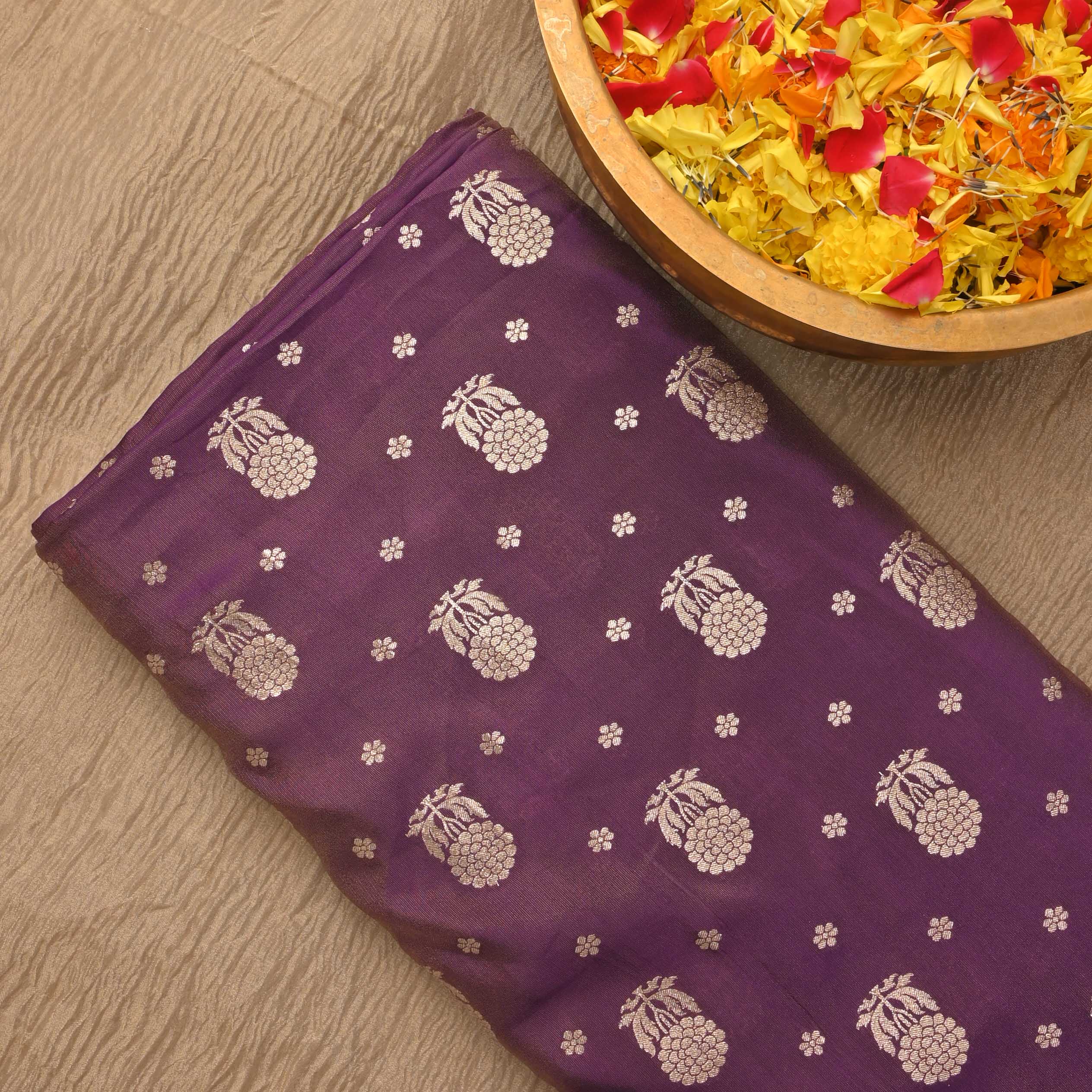 Byzantium Purple Tissue Fabric With Zari Weaving