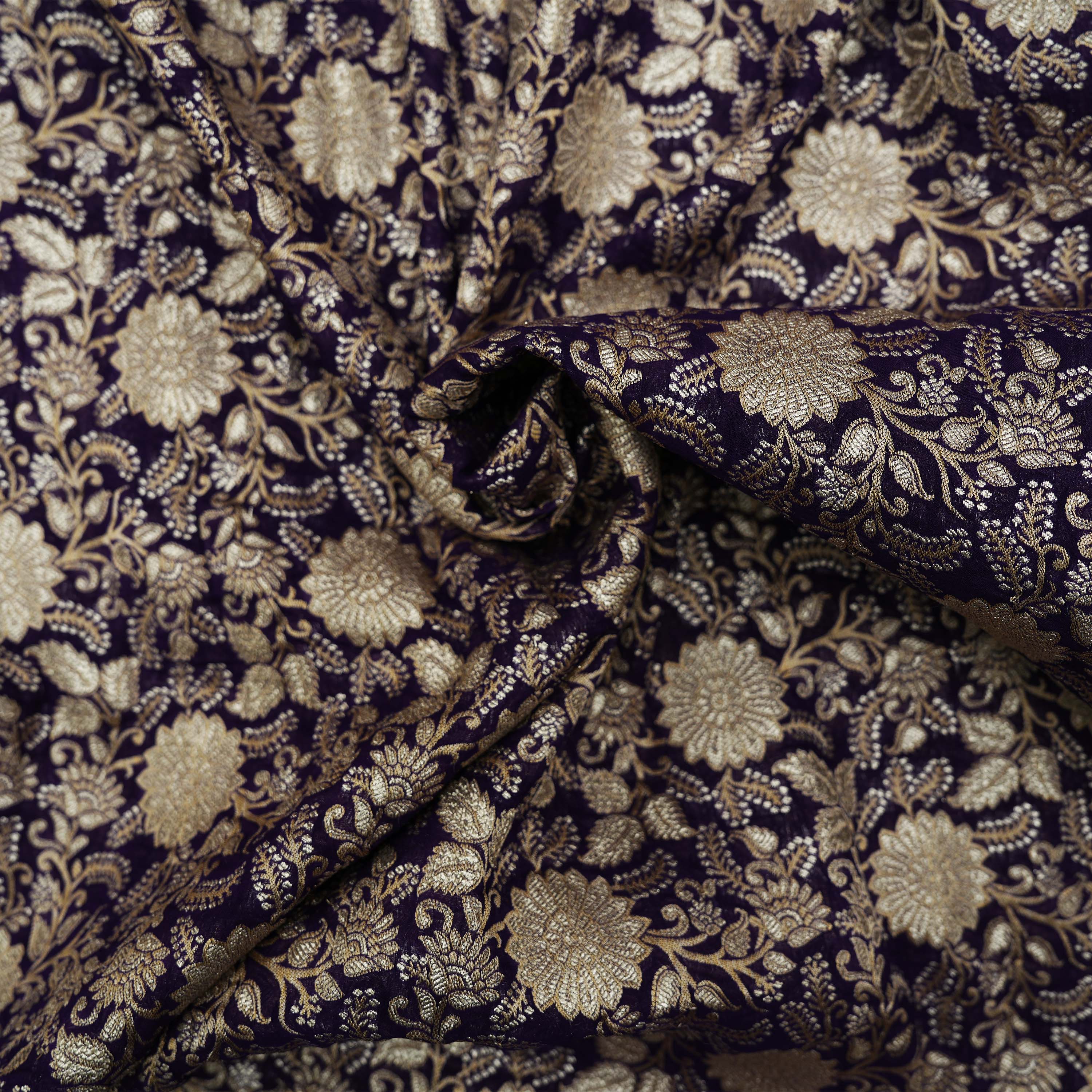 Woodsmoke Purple Floral Jaal Embroidered Georgette Fabric