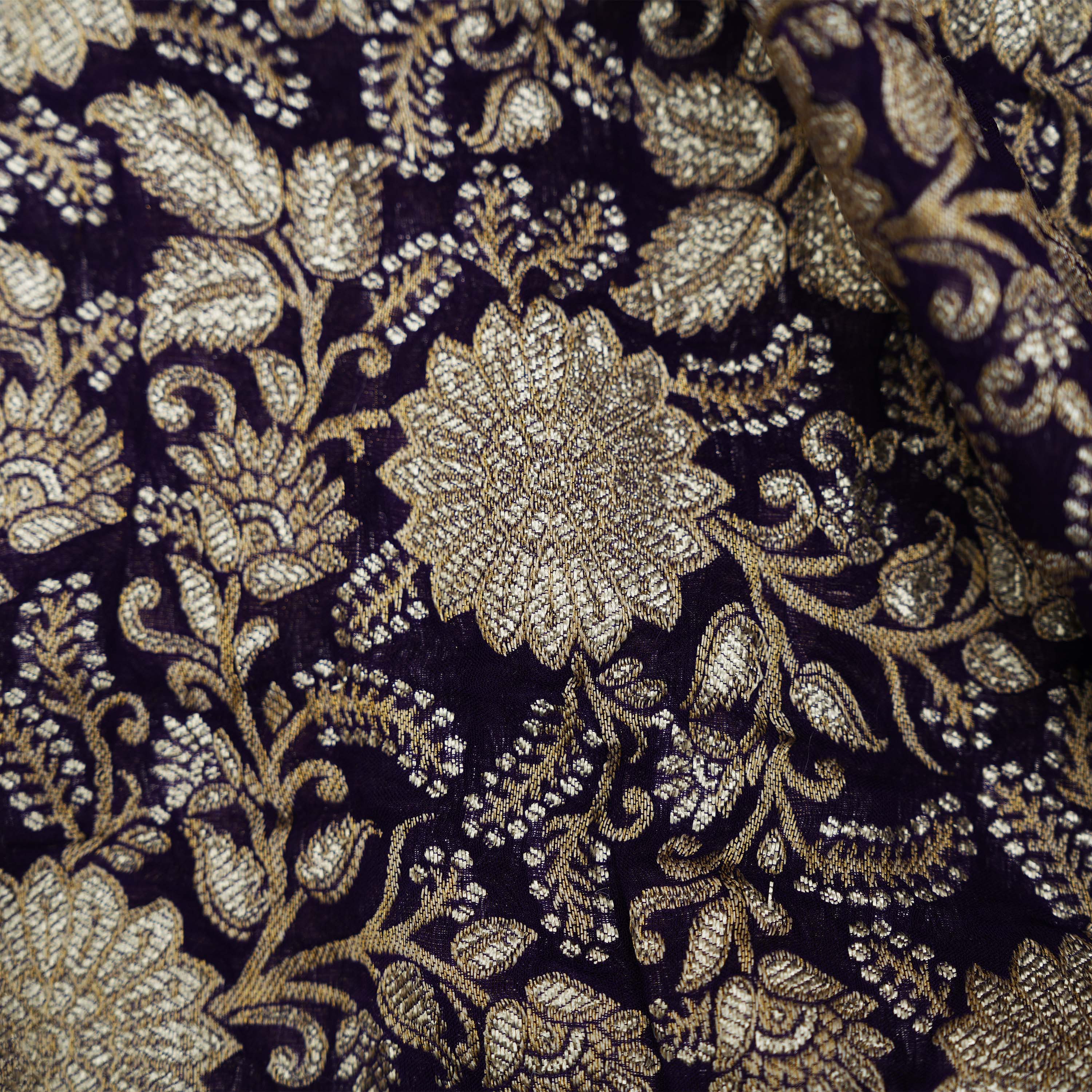 Woodsmoke Purple Floral Jaal Embroidered Georgette Fabric
