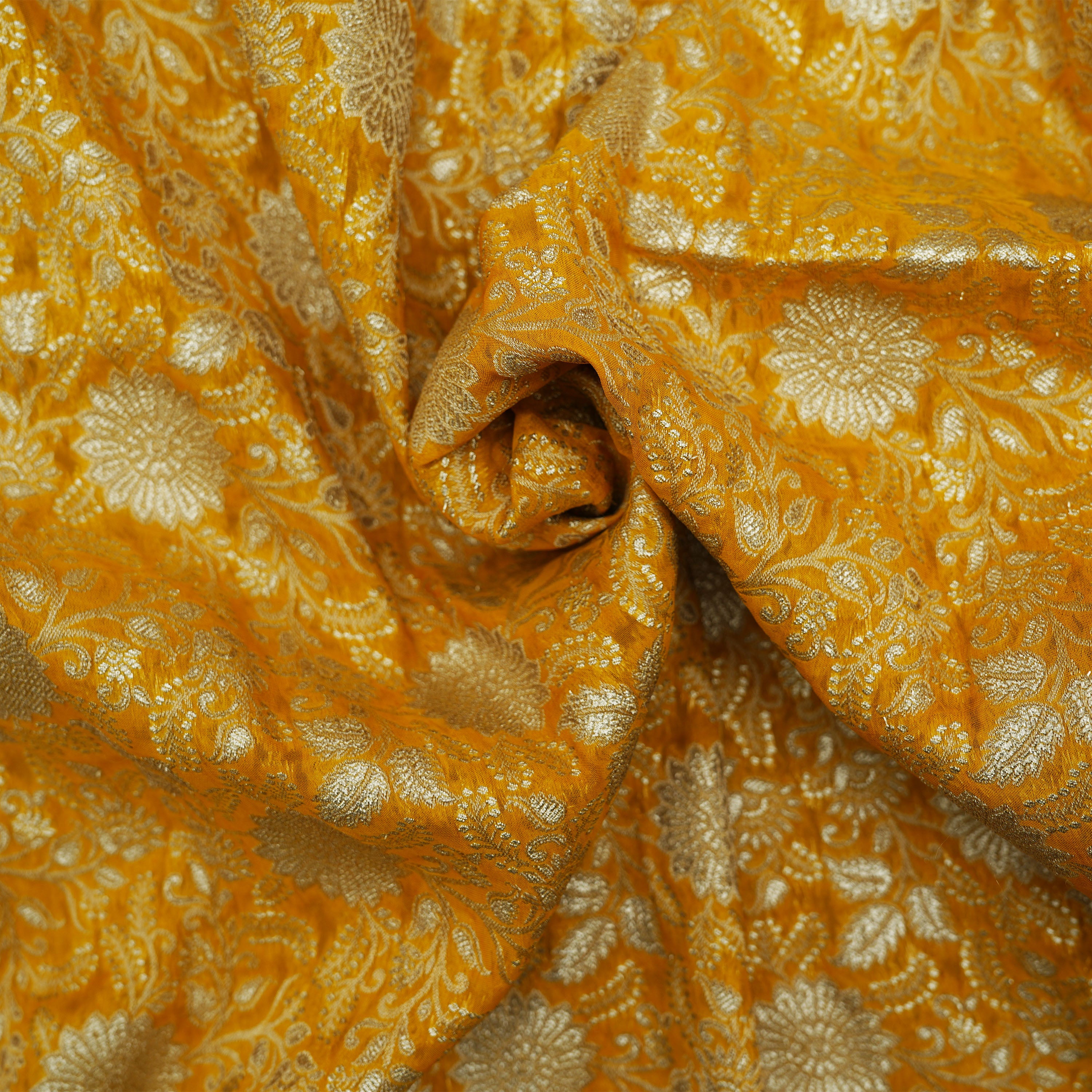 Indochine Orange Floral And Sequins Embroidered Georgette Fabric