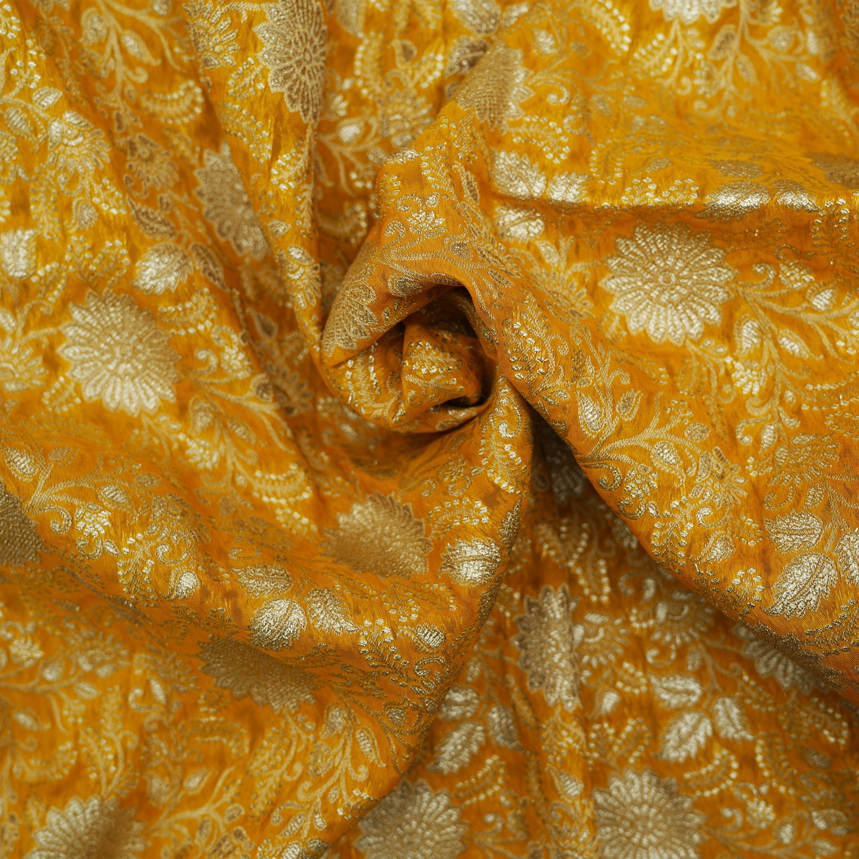 Indochine Orange Floral And Sequins Embroidered Georgette Fabric