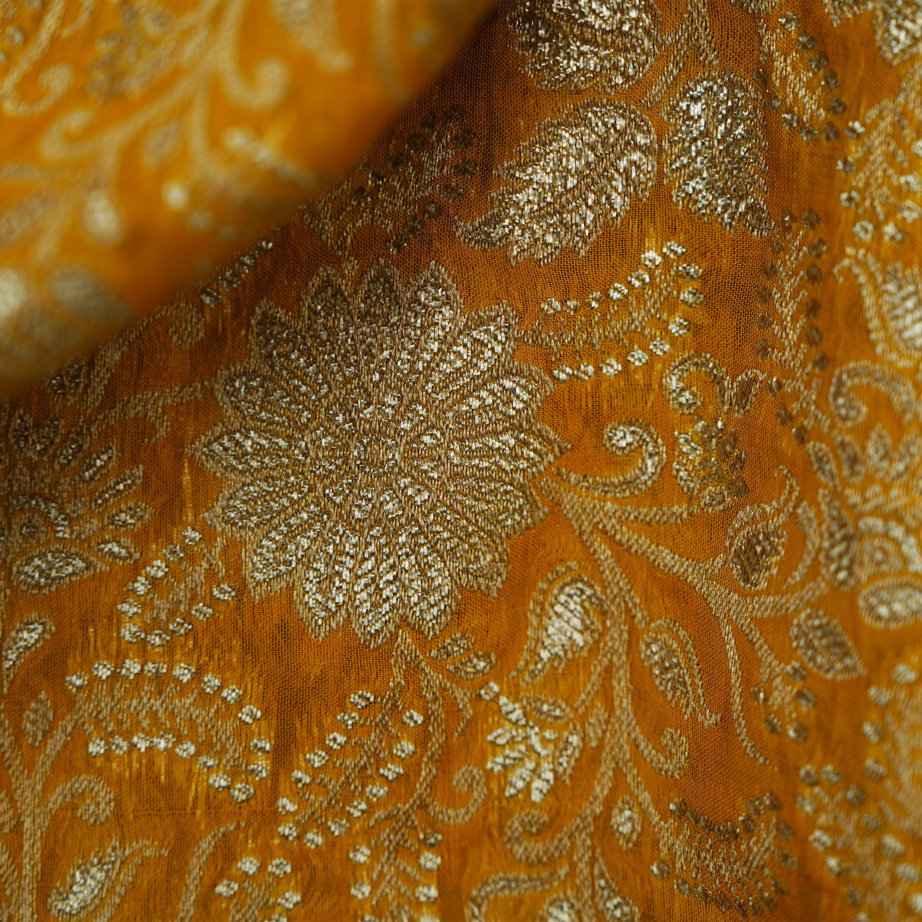 Indochine Orange Floral And Sequins Embroidered Georgette Fabric