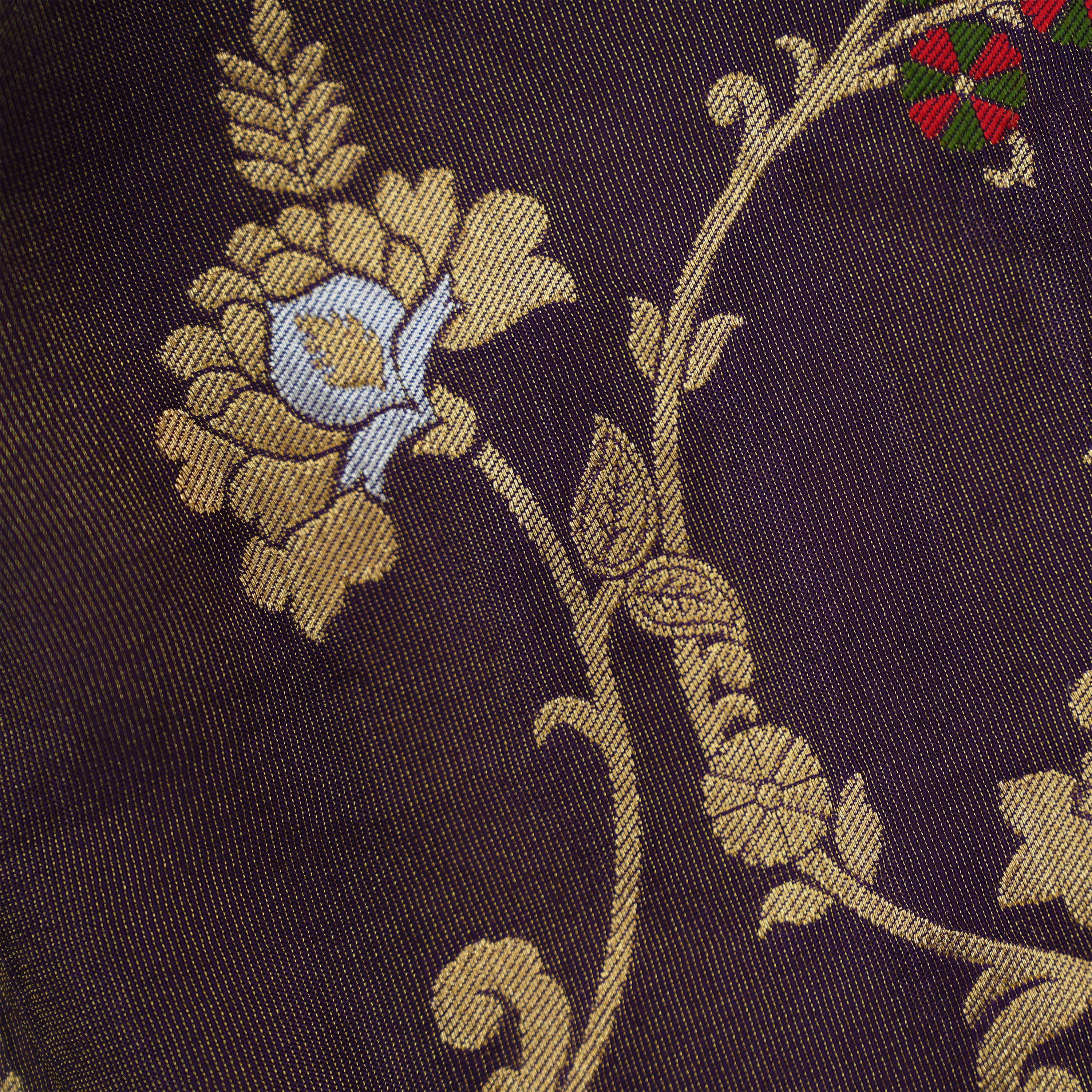 Ebony Purple Structured Floral Jaal Banarasi Tissue Fabric