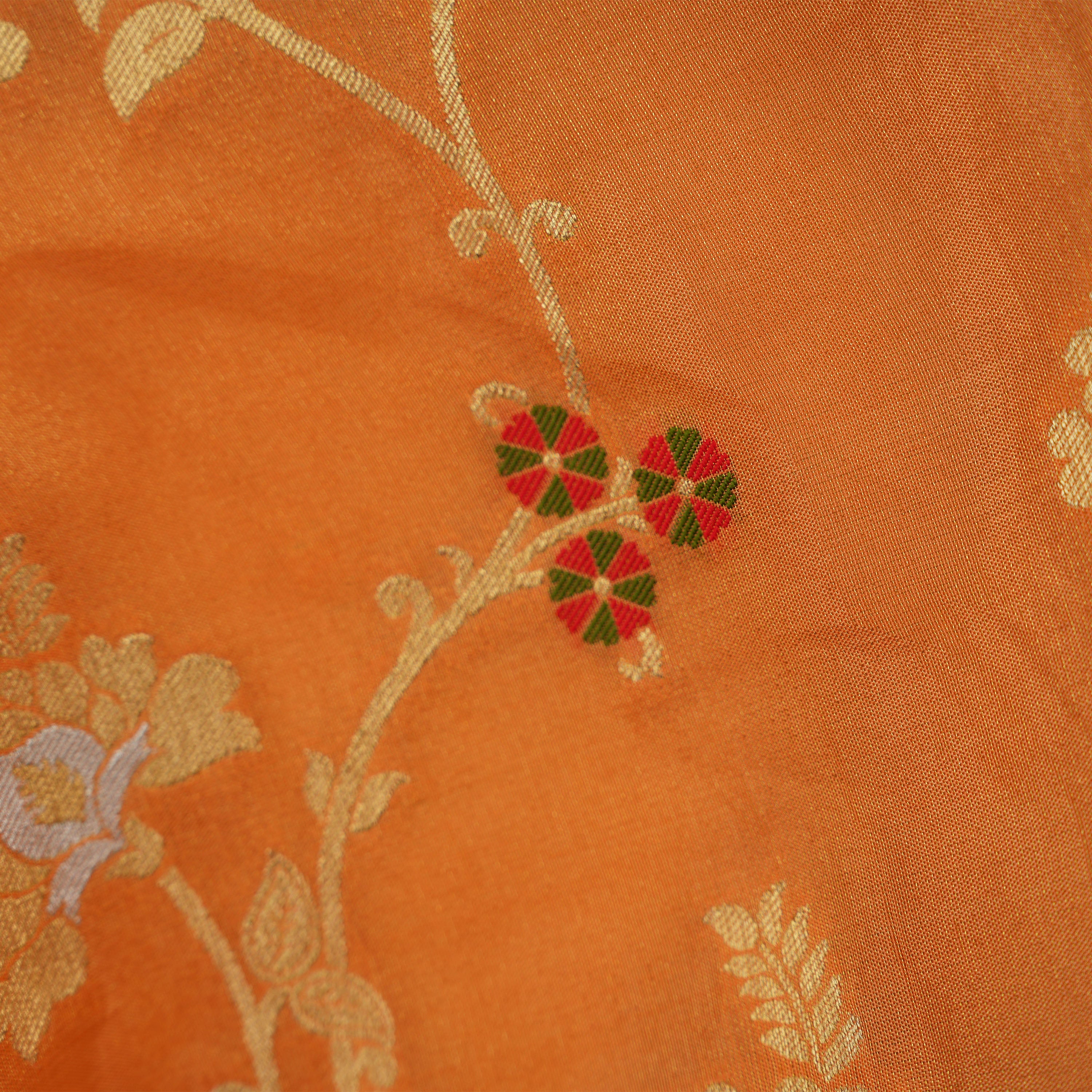Brownish Orange Inricate Floral Banarasi Tissue Fabric