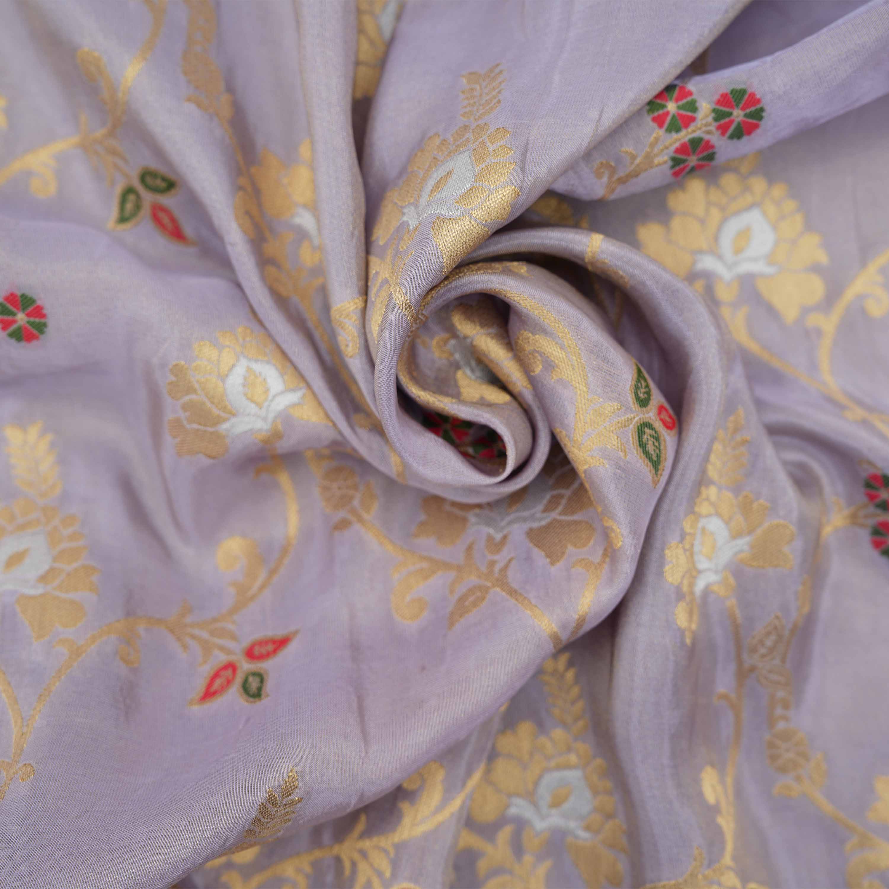 Pale Mauve Structured Floral Jaal Banarasi Tissue Fabric