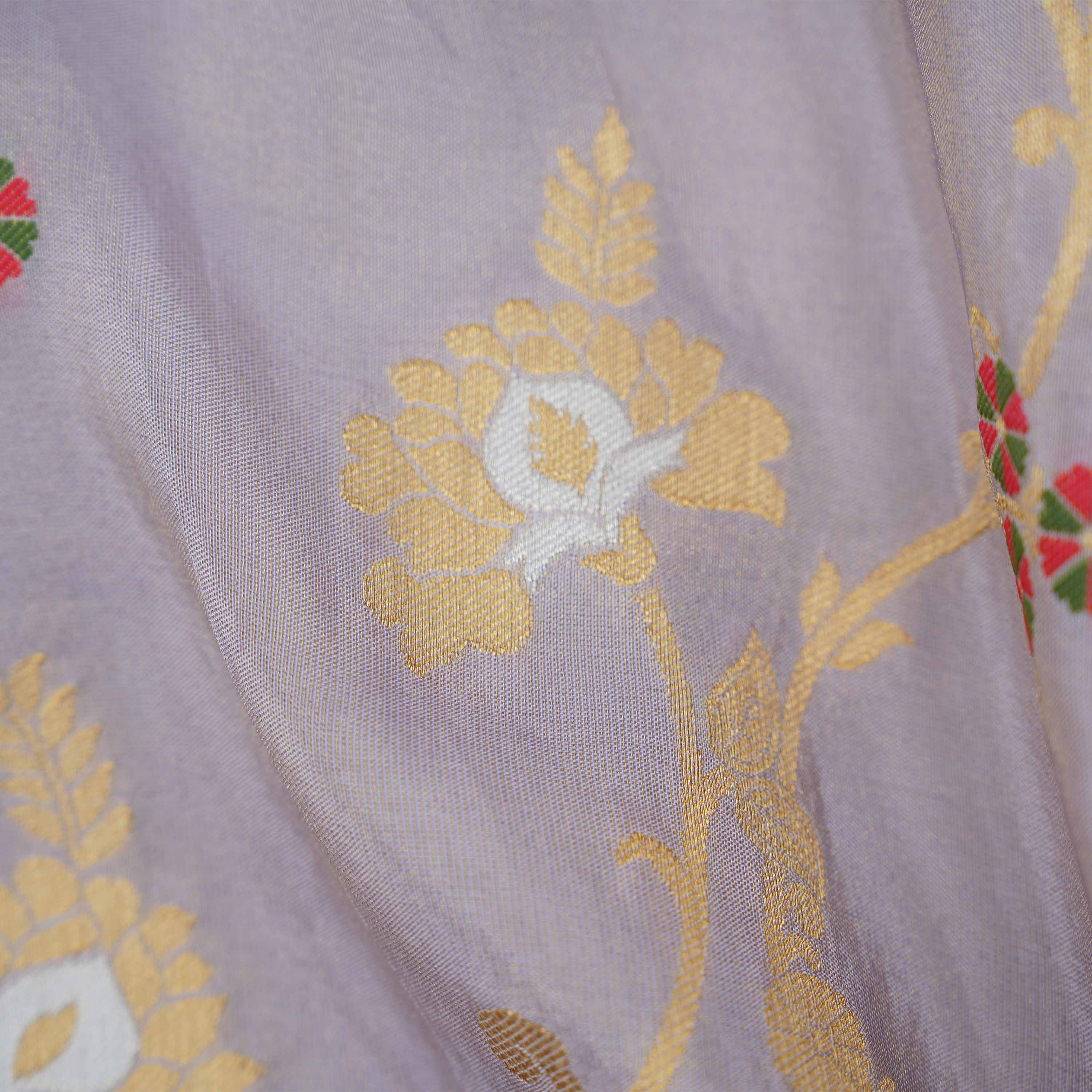 Pale Mauve Structured Floral Jaal Banarasi Tissue Fabric
