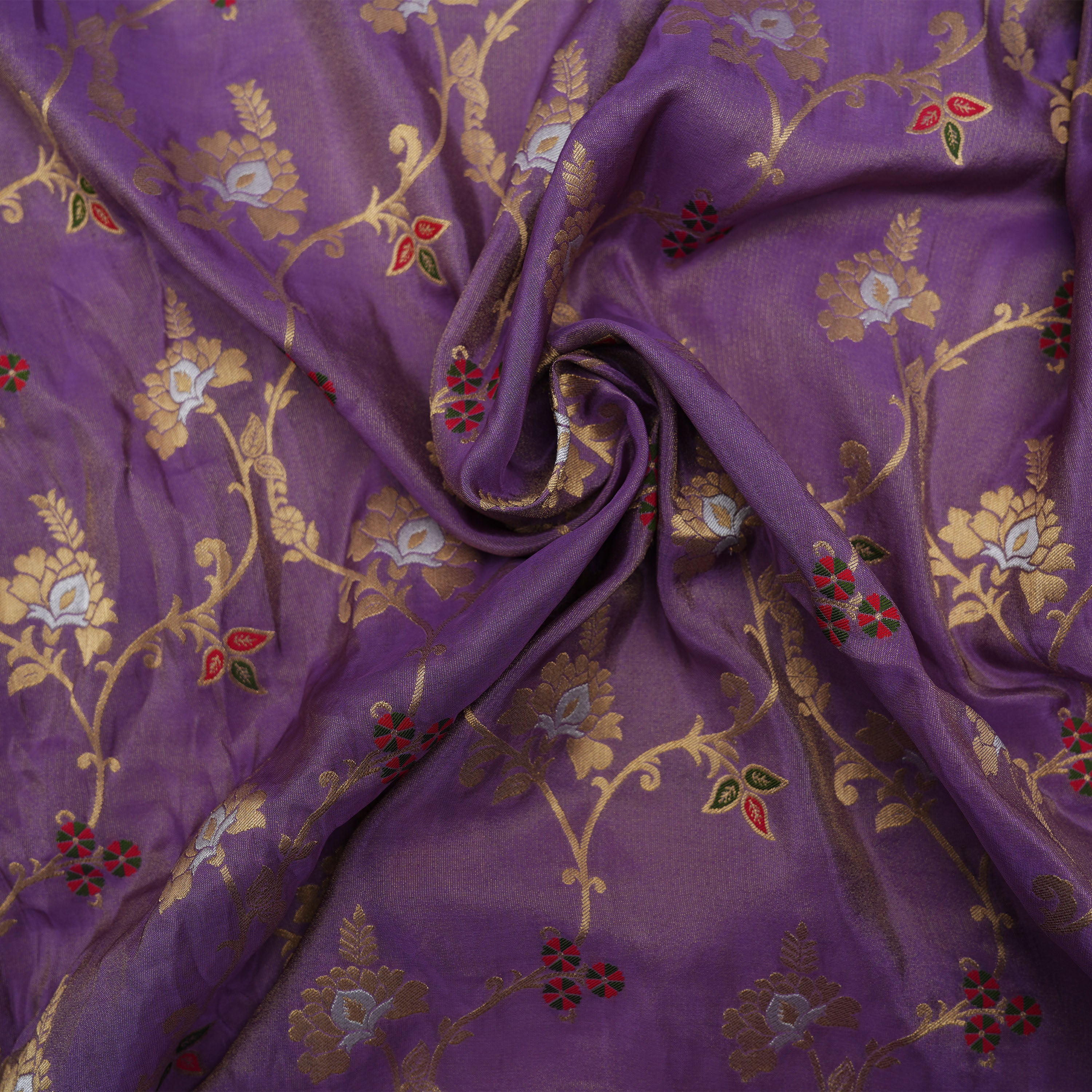 Grape Purple Intricate Floral Banarasi Tissue Fabric