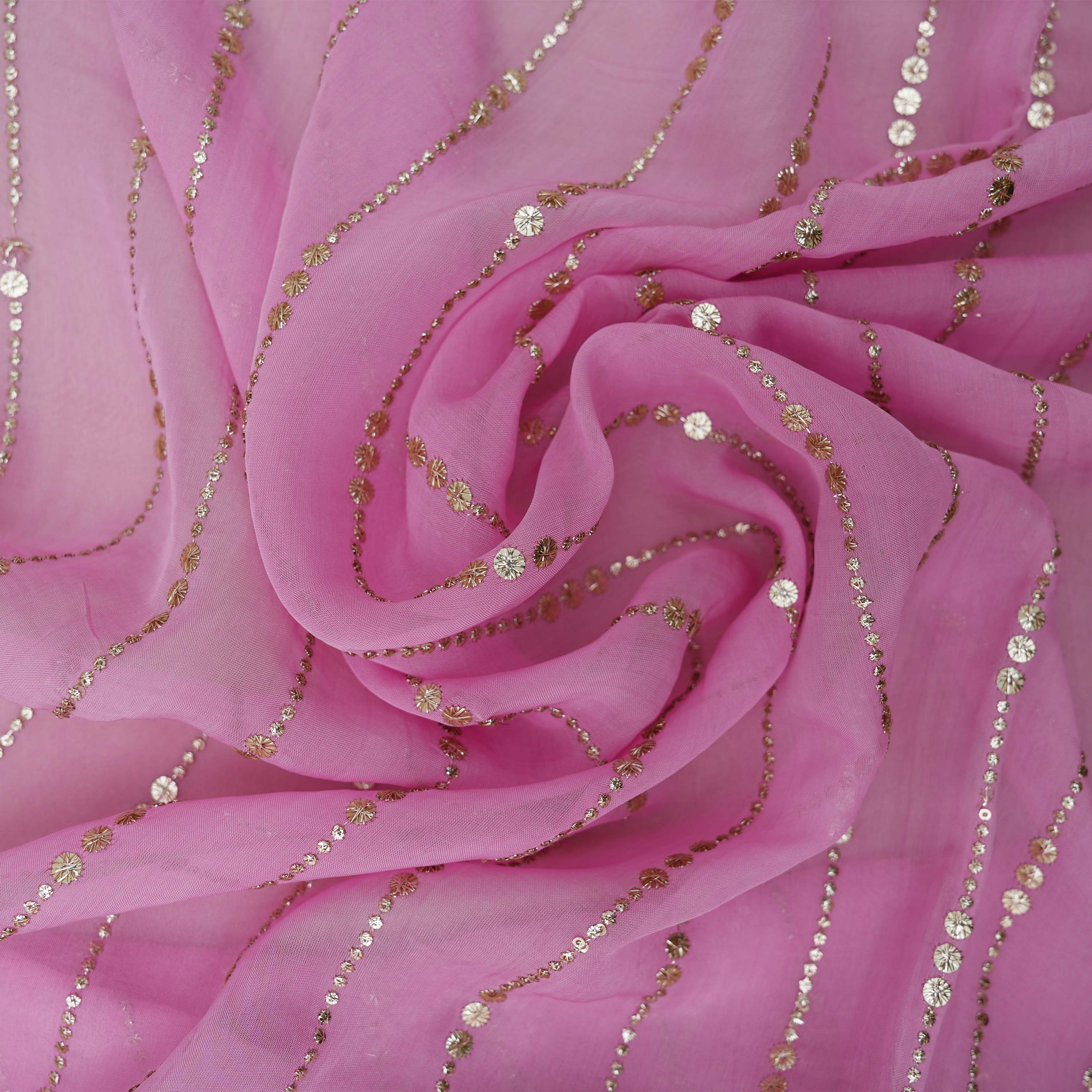 Turkish Rose Zari Embroidered Organza Fabric