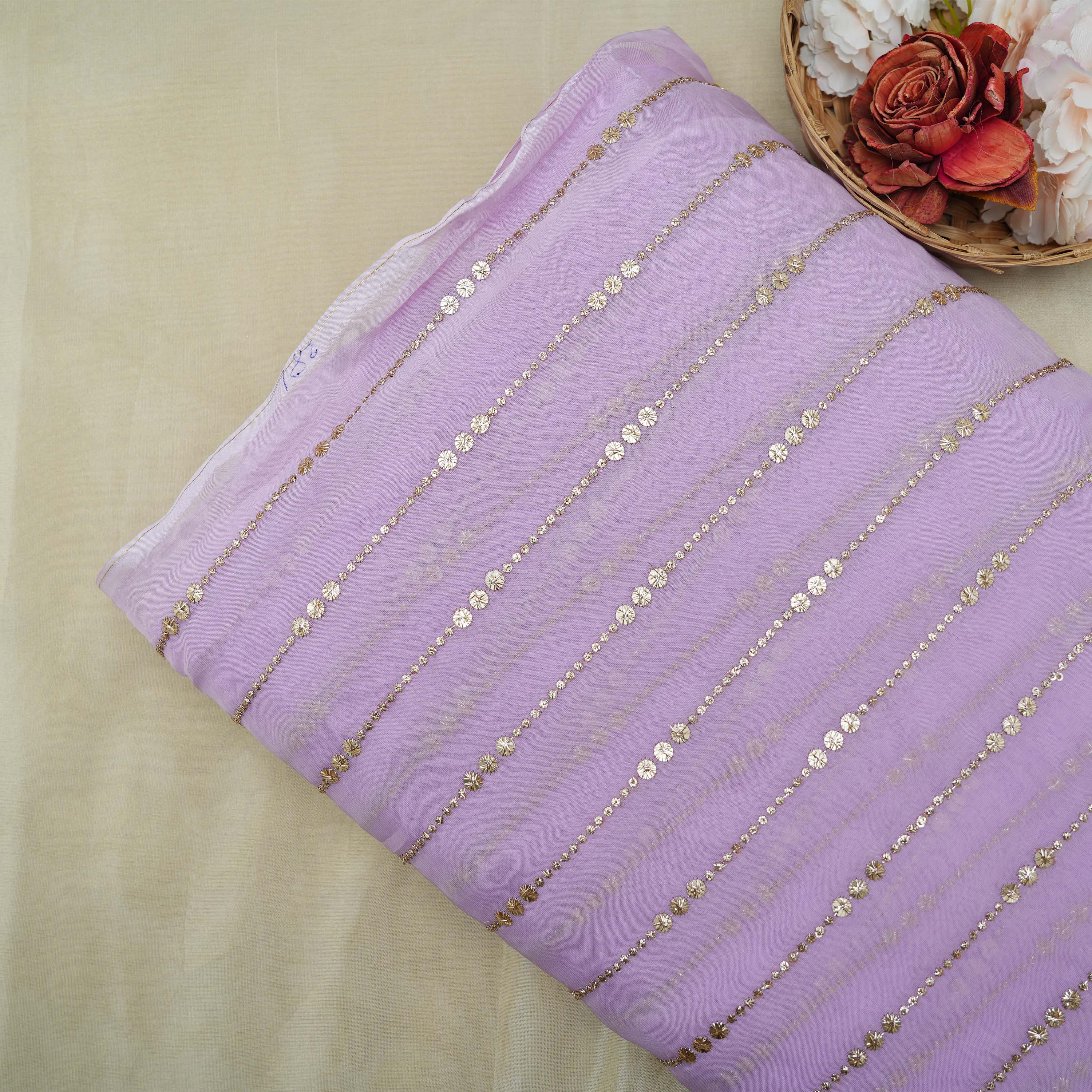 Nobel Purple Mirror Zari Embroidered Organza Fabric