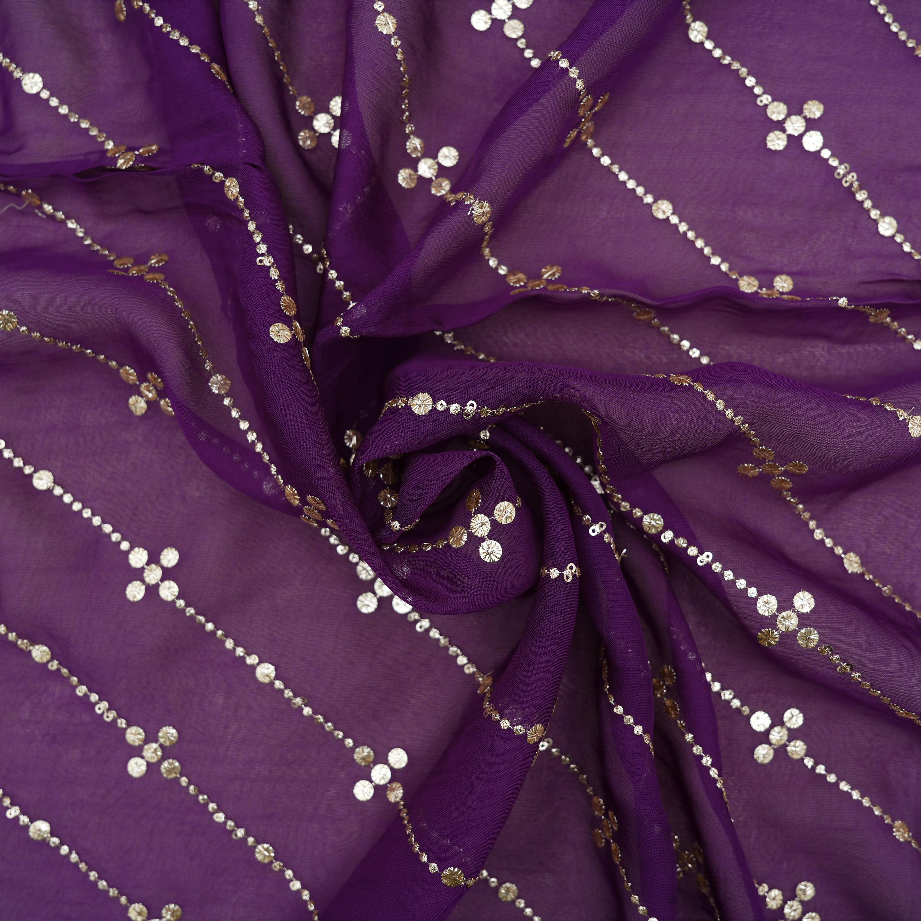 Grape Purple Mirror Zari Embroidered Organza Fabric