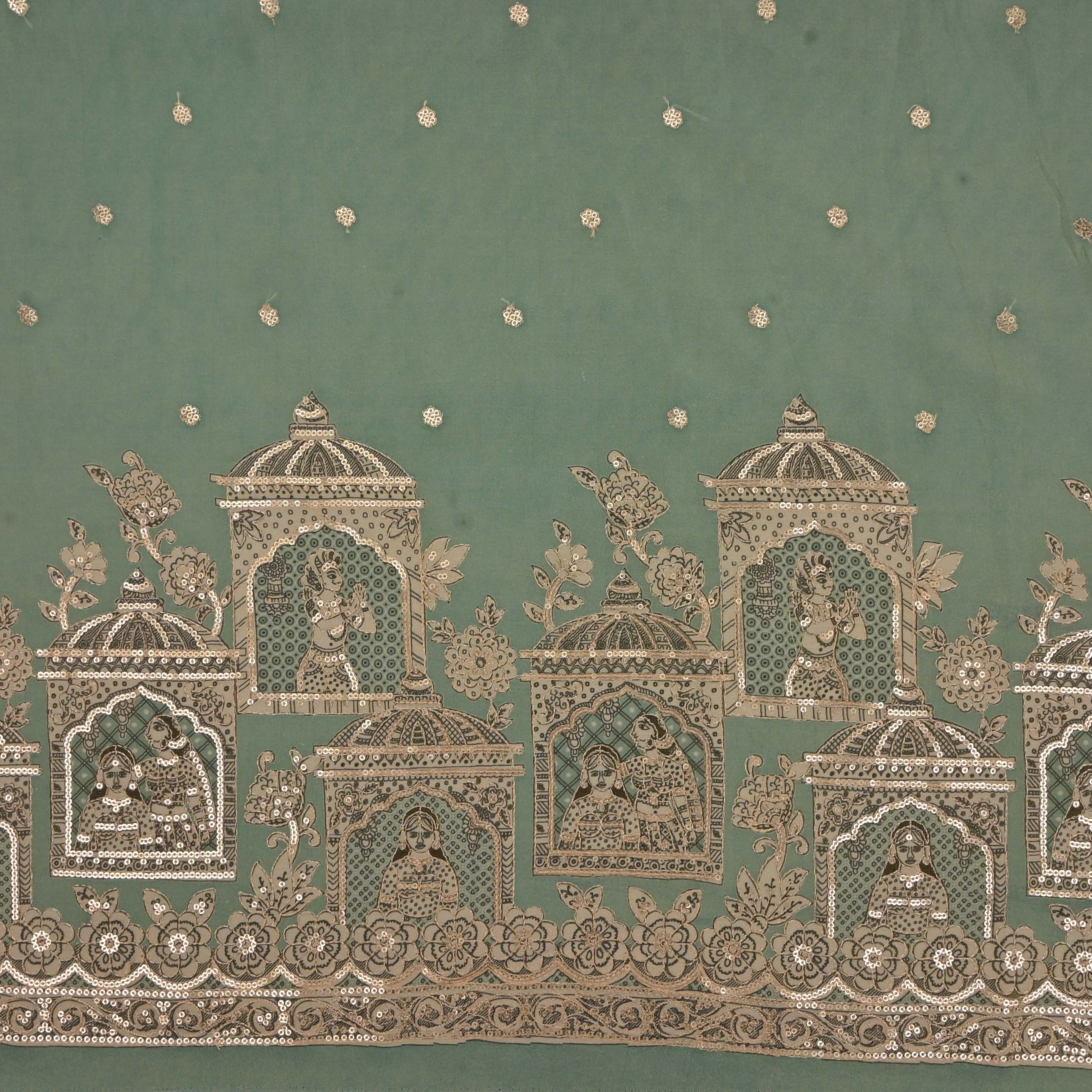 Hemlock Green Tissue Embroidery Border Fabric