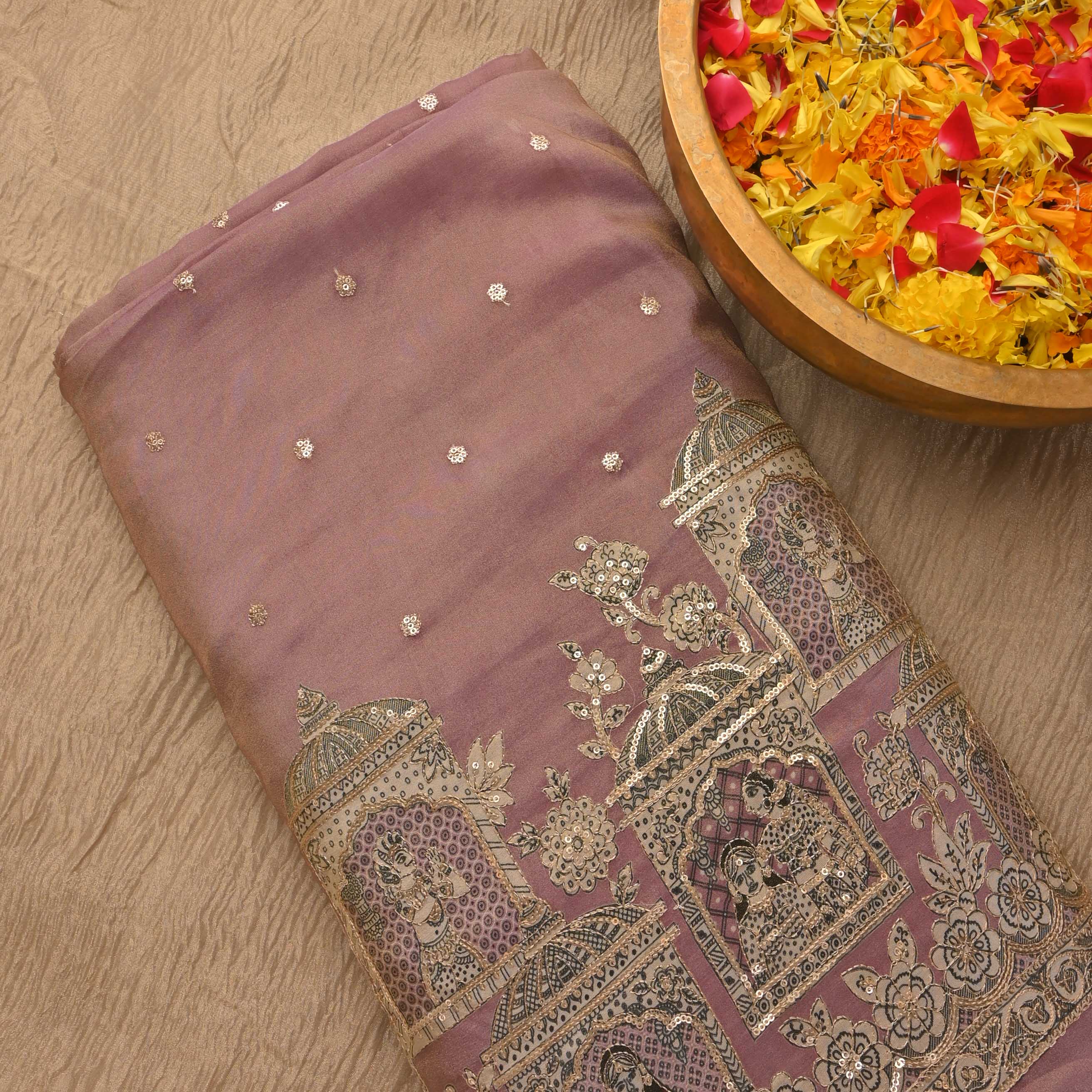 Rose Gold Tissue Embroidery Border Fabric