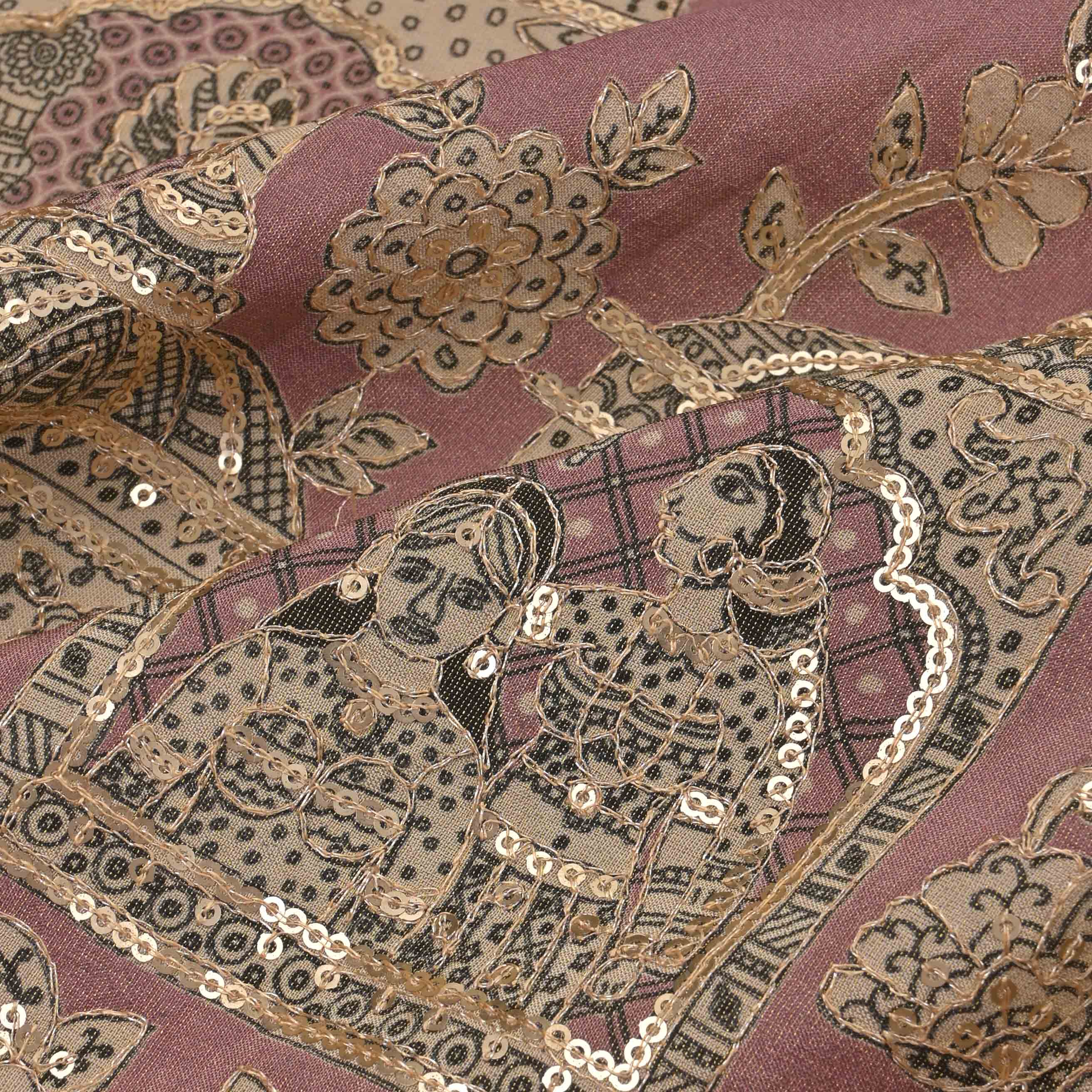 Rose Gold Tissue Embroidery Border Fabric