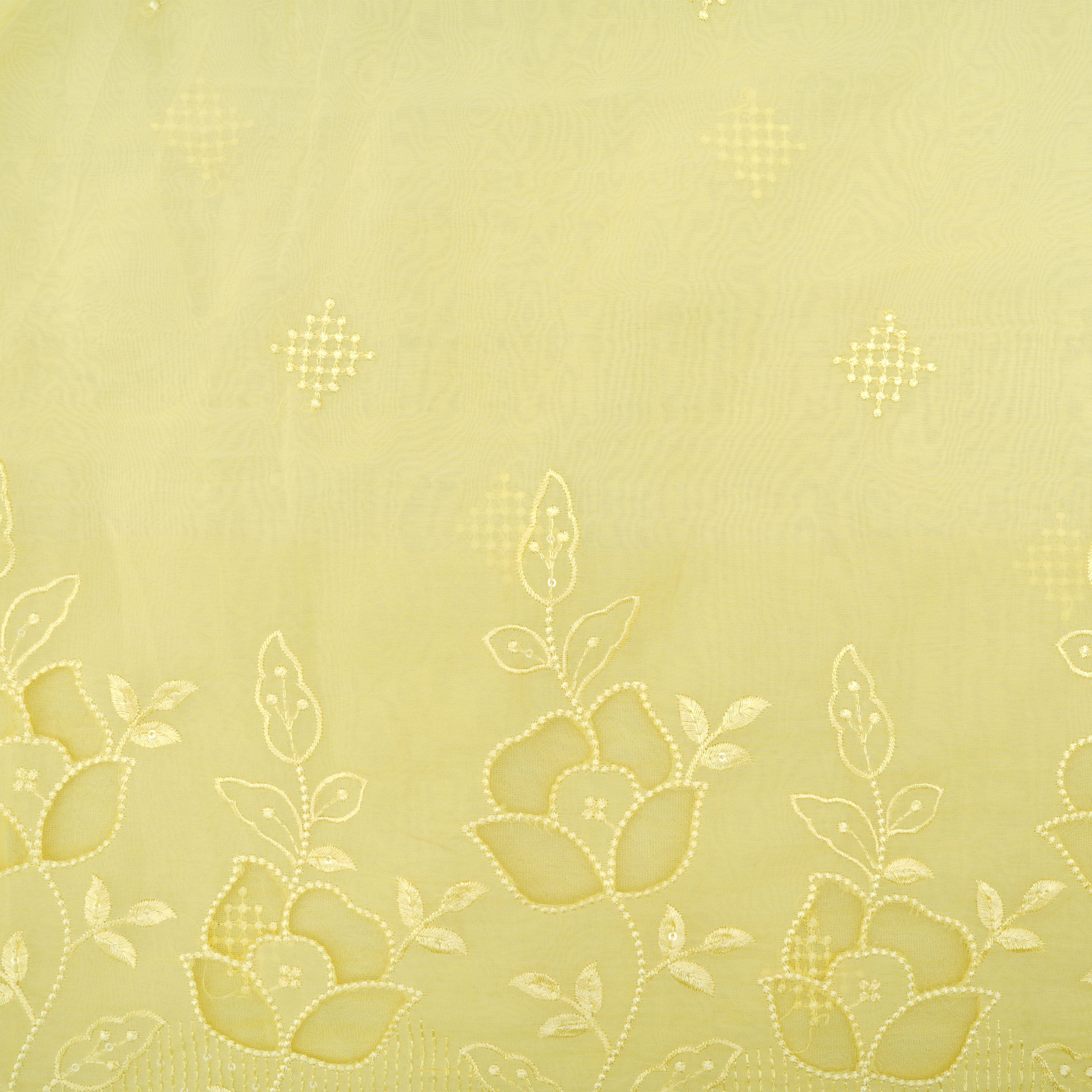 Apache Yellow Floral Embroidered Organza Fabric