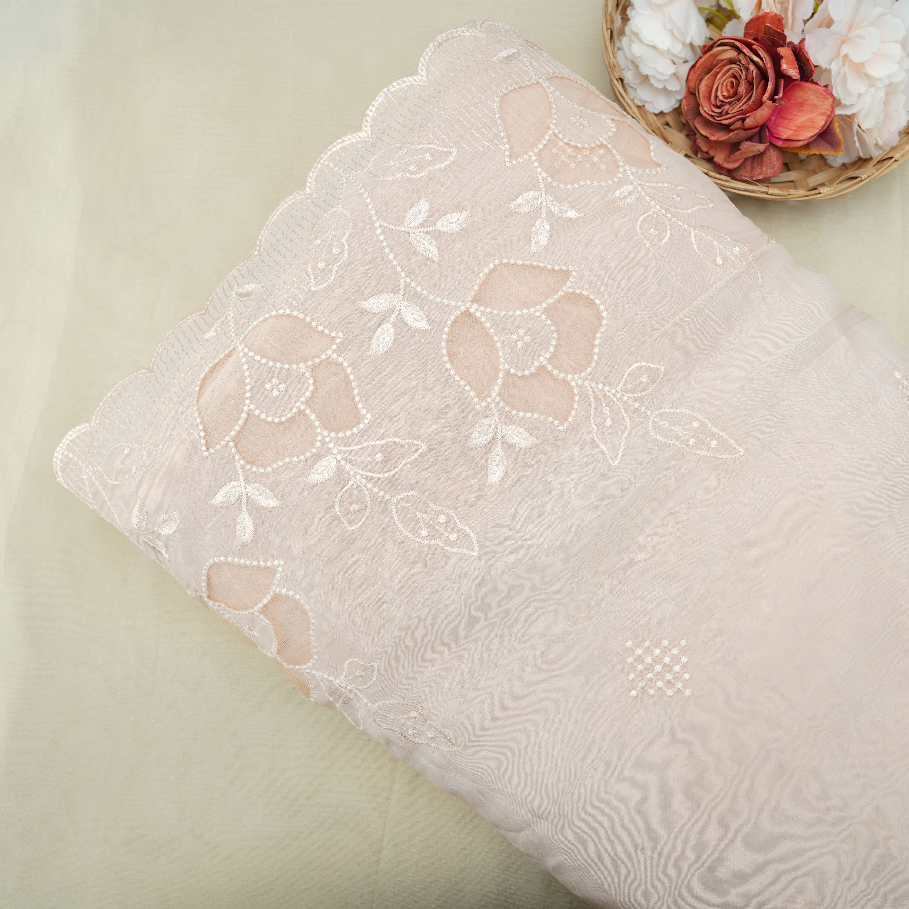 Dust Storm Pink Floral Threadwork Embroidered Organza Fabric