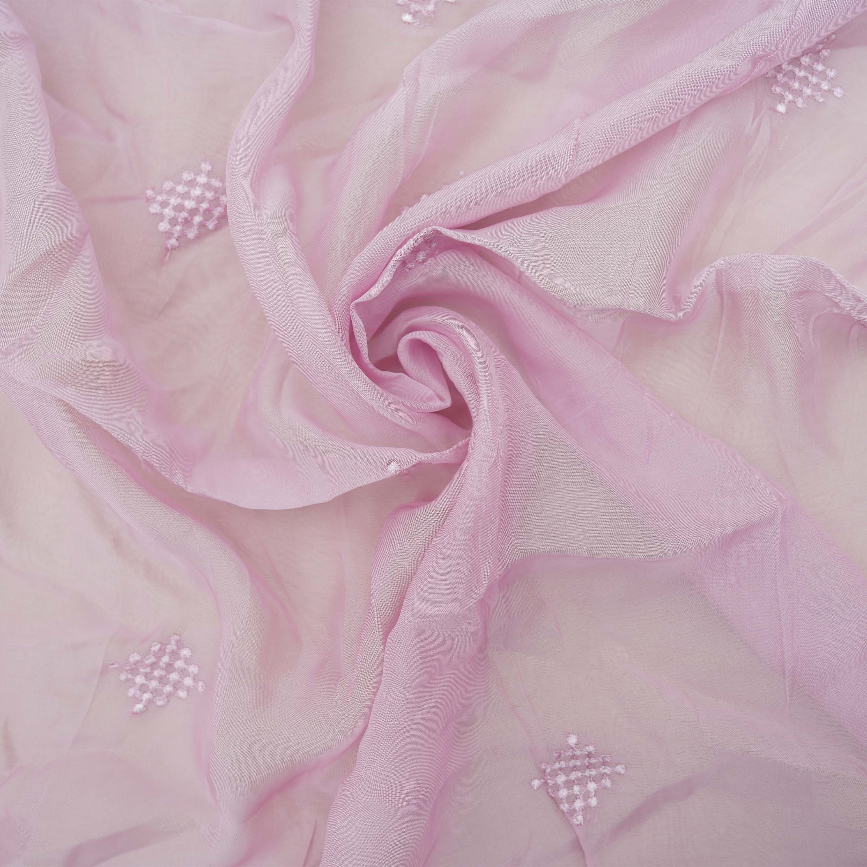 Pale Lilly Purple Floral Embroidered Organza Fabric