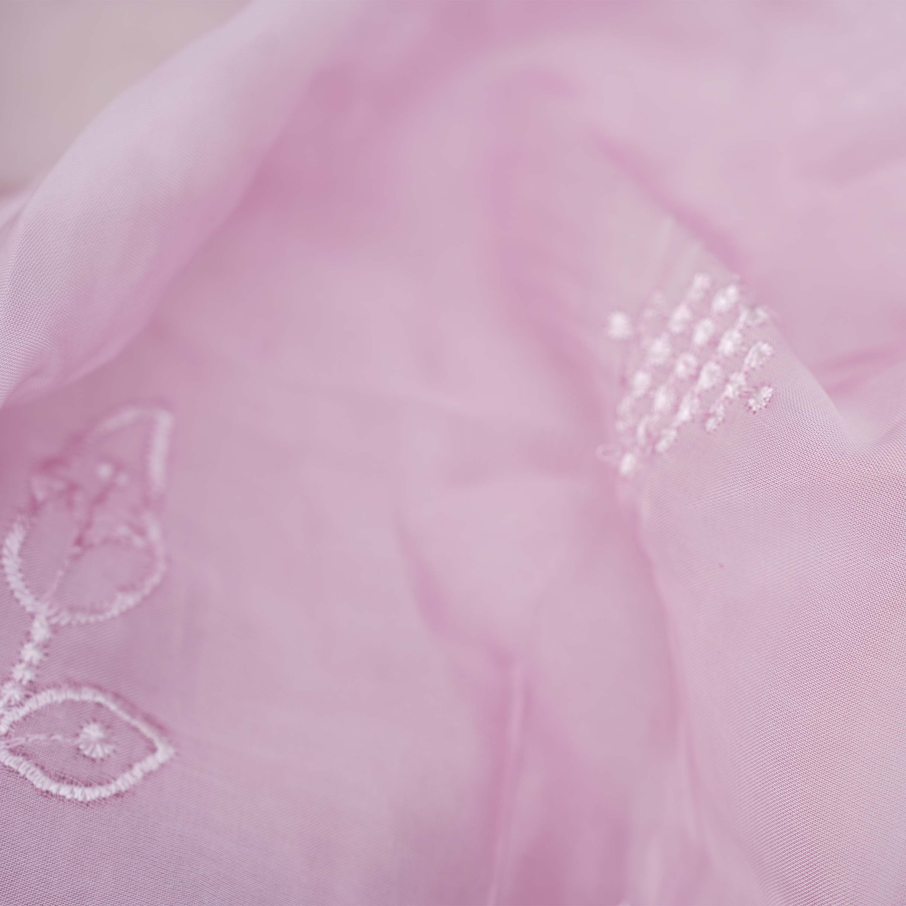 Pale Lilly Purple Floral Embroidered Organza Fabric