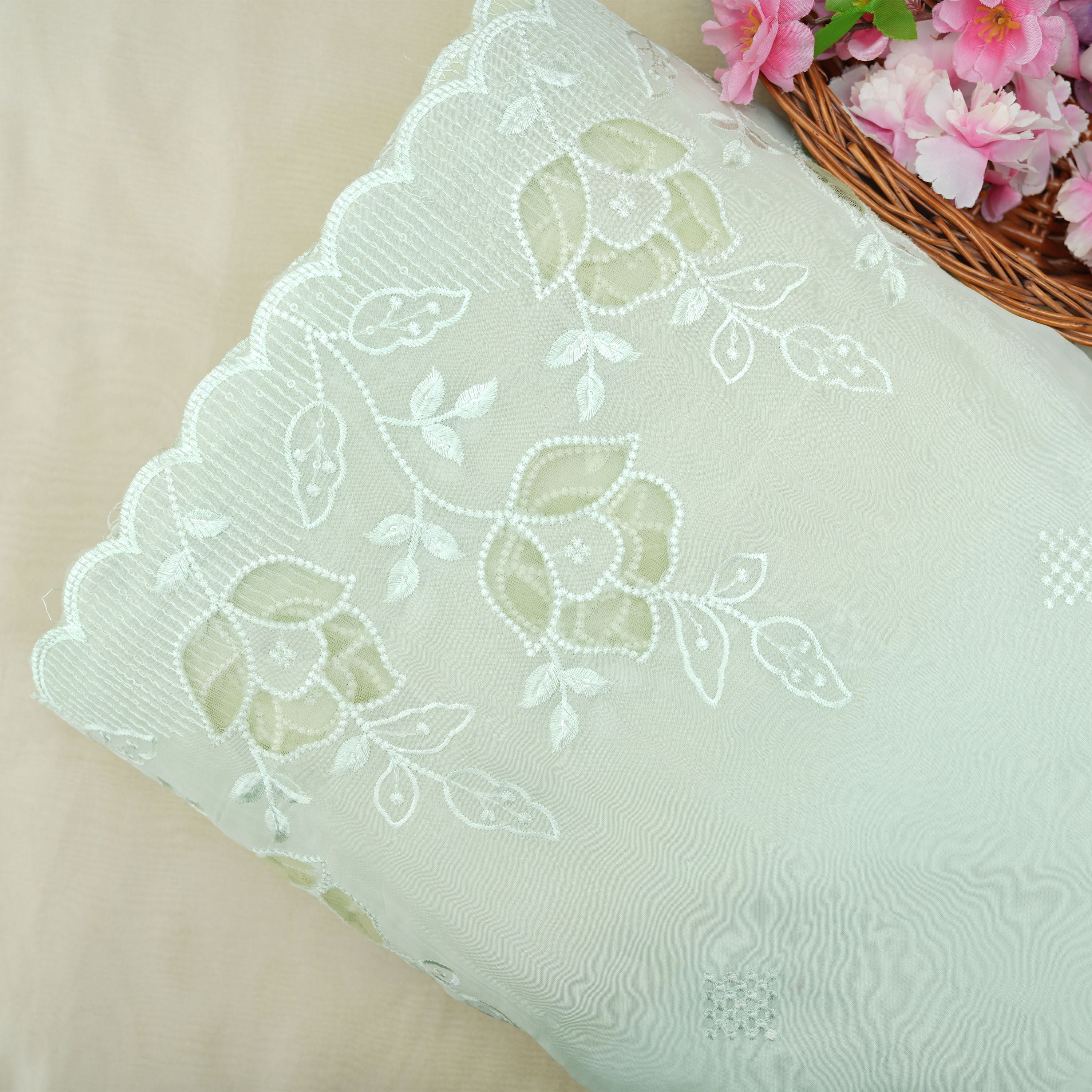 Periglacial Blue Floral Threadwork Embroidered Organza Fabric
