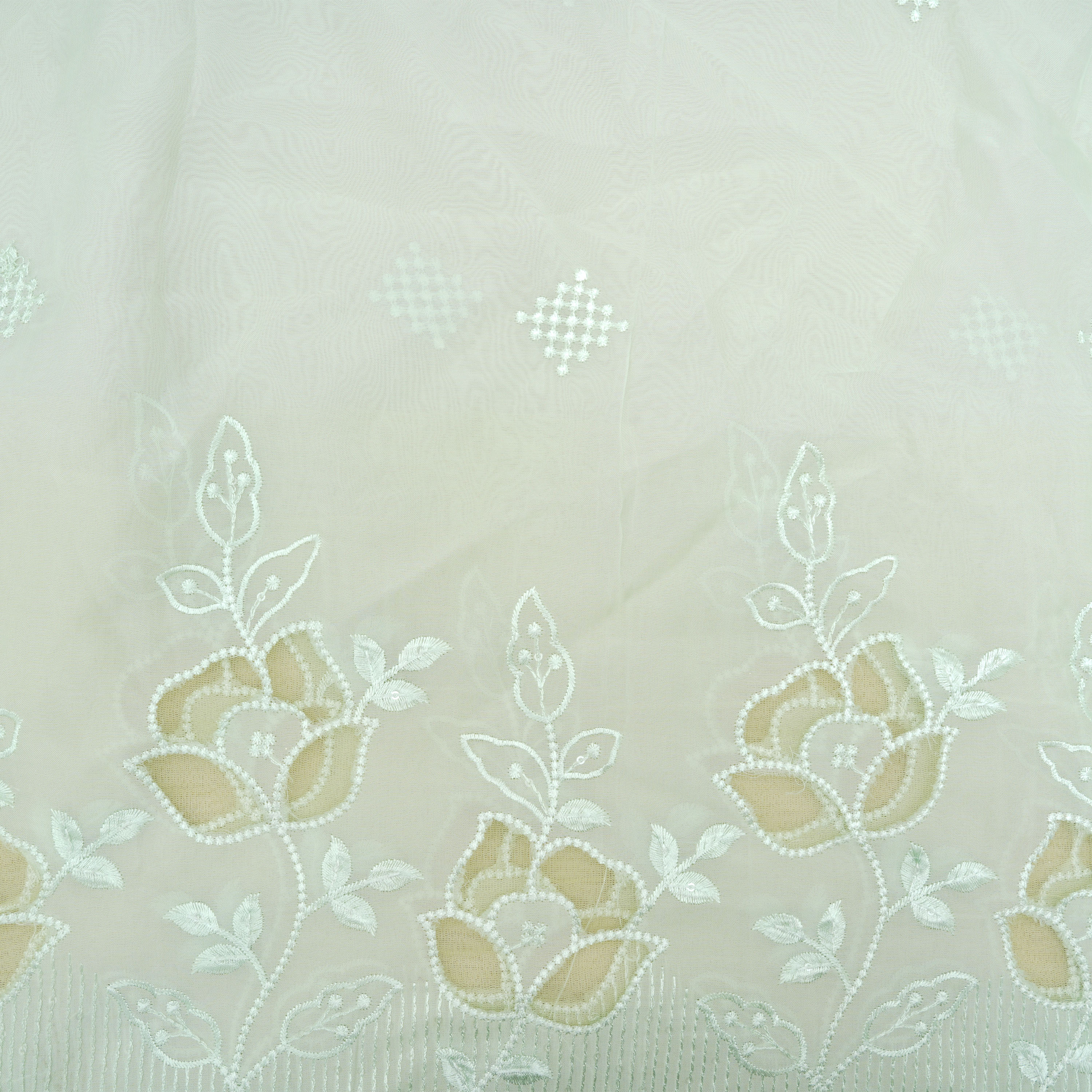 Periglacial Blue Floral Threadwork Embroidered Organza Fabric