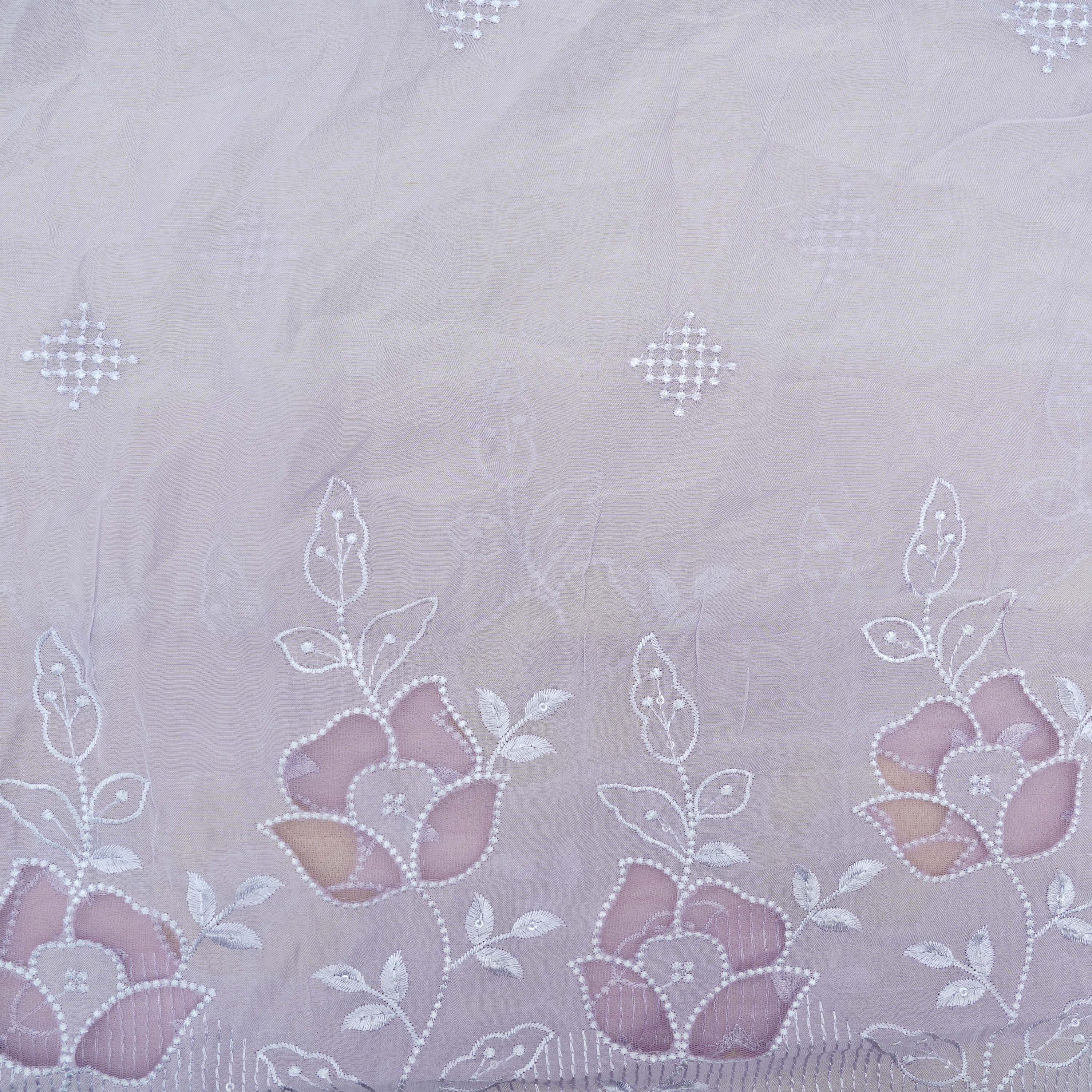 Wisteria Purple Floral Threadwork Embroidered Organza Fabric
