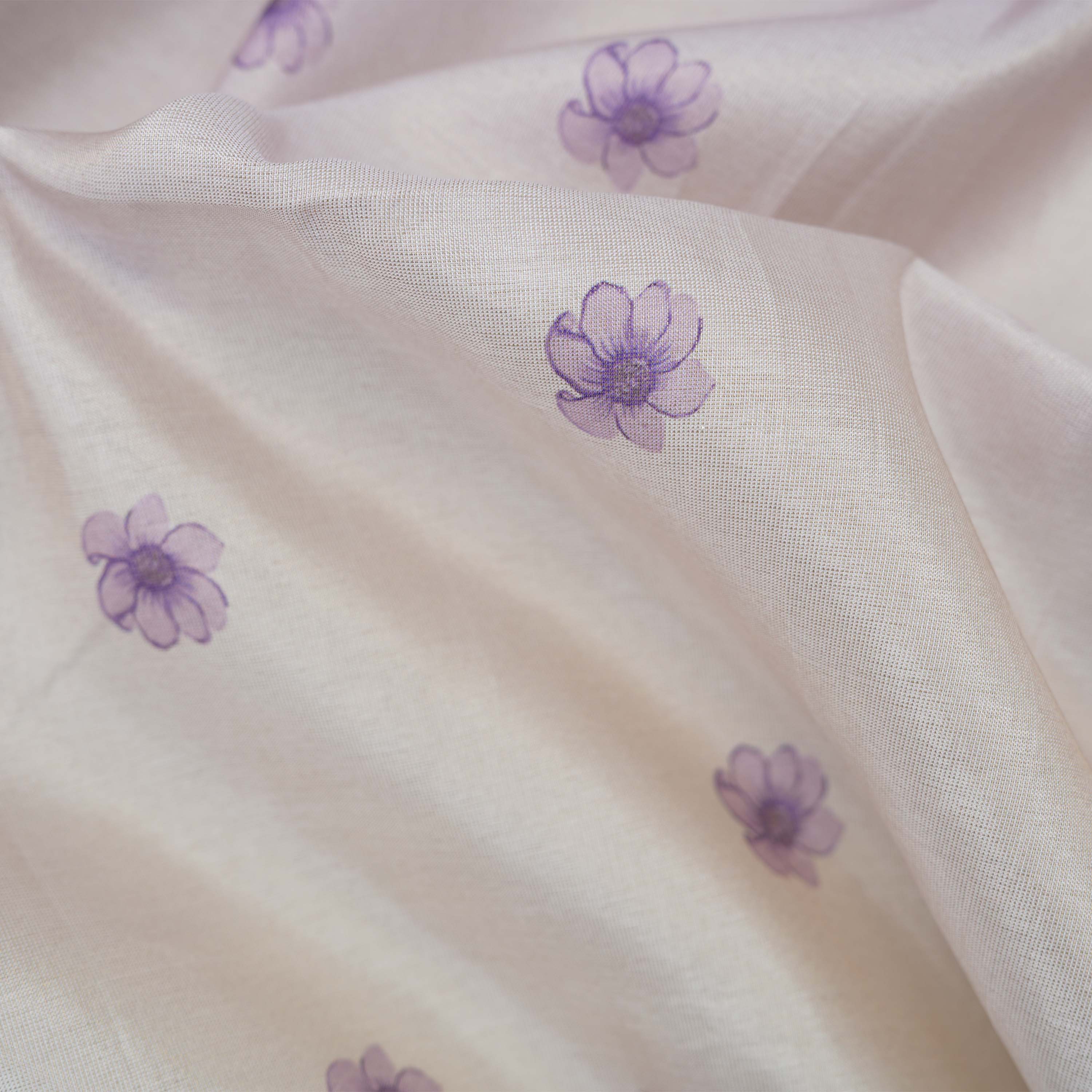 Pink Swan Purple Aesthetic Floral With Cut Beads Tissue Fabric