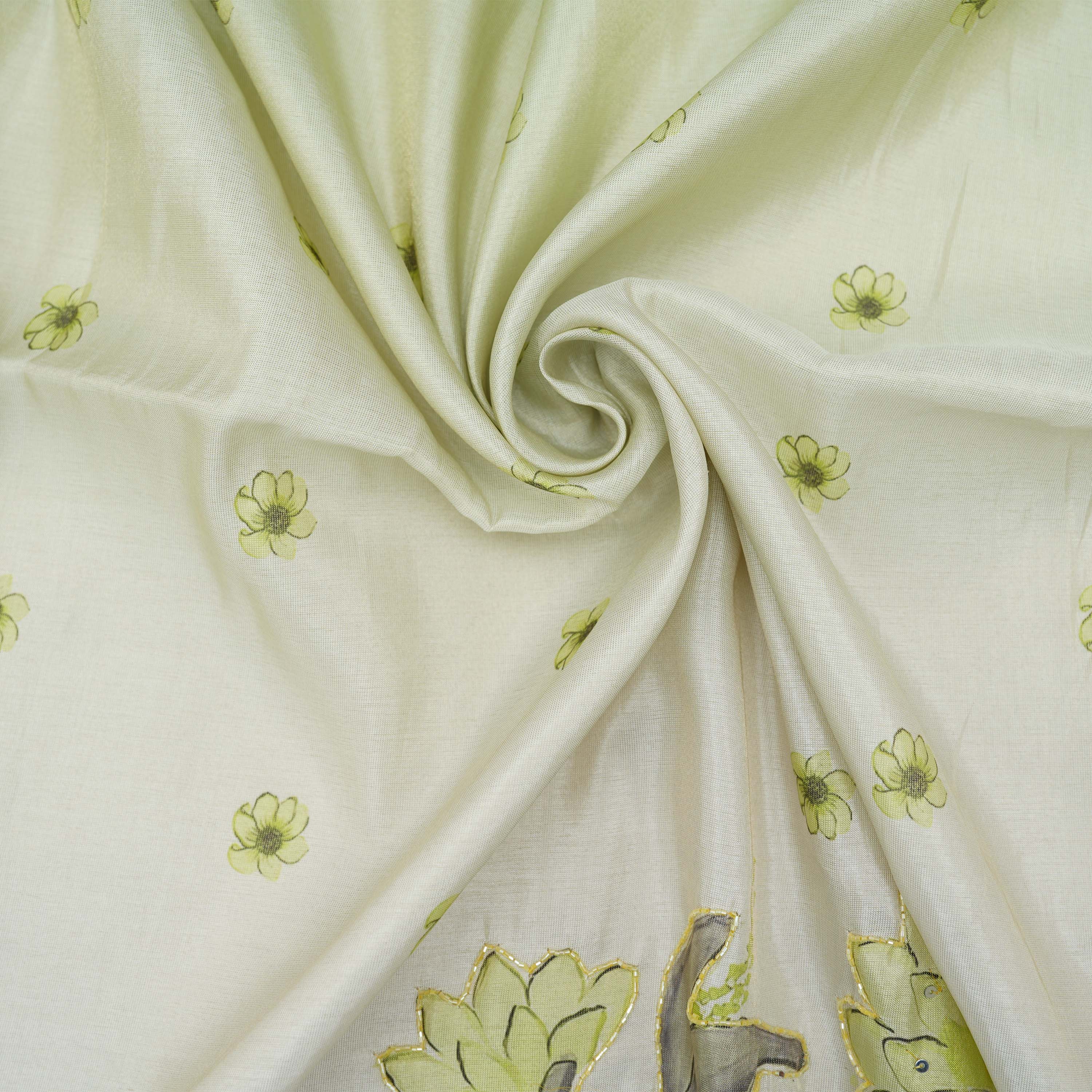 Gray Olive Yellow Multicolor Floral With Cut Beads Tissue Fabric
