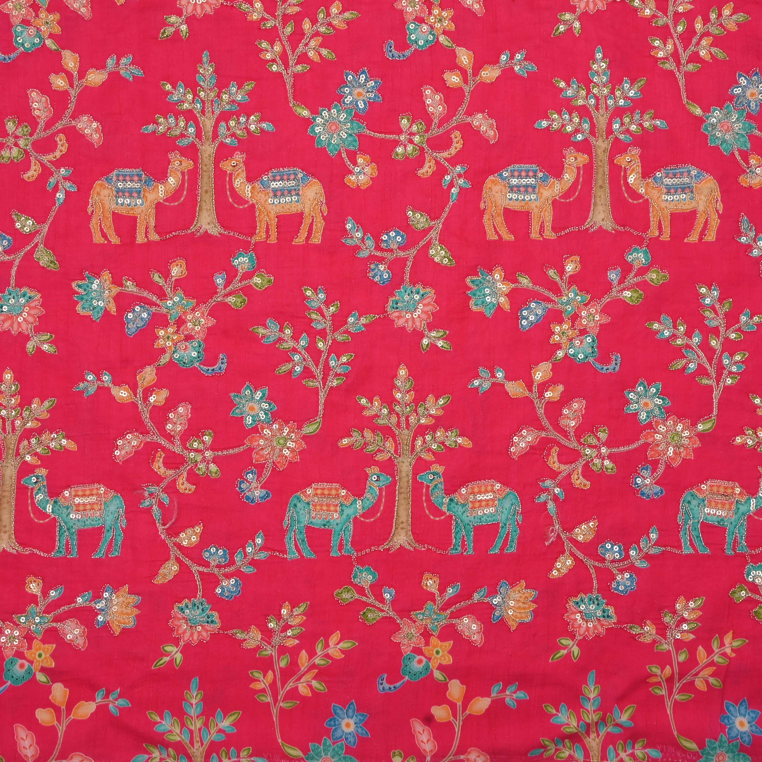 Amaranth Pink Silk Embroidery Jaal Fabric