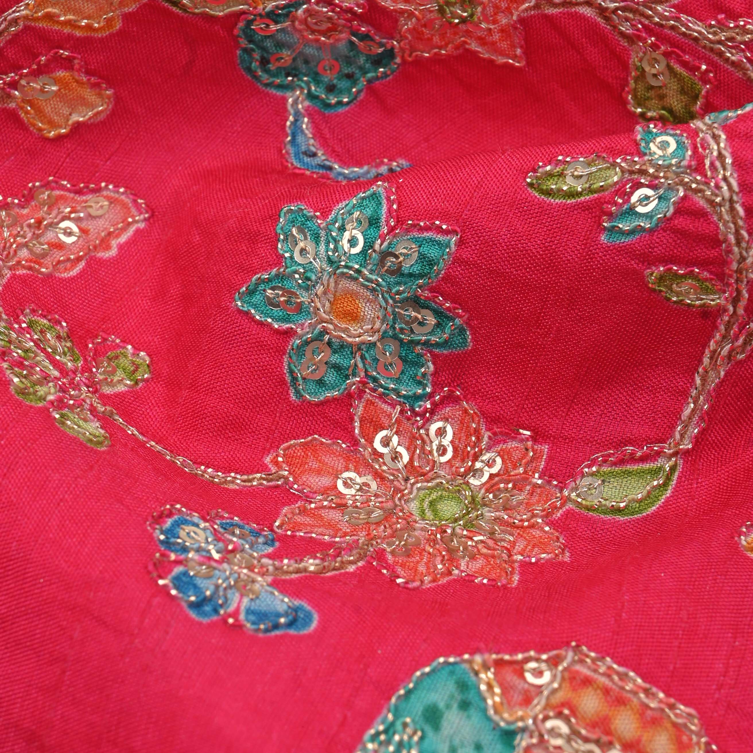 Amaranth Pink Silk Embroidery Jaal Fabric