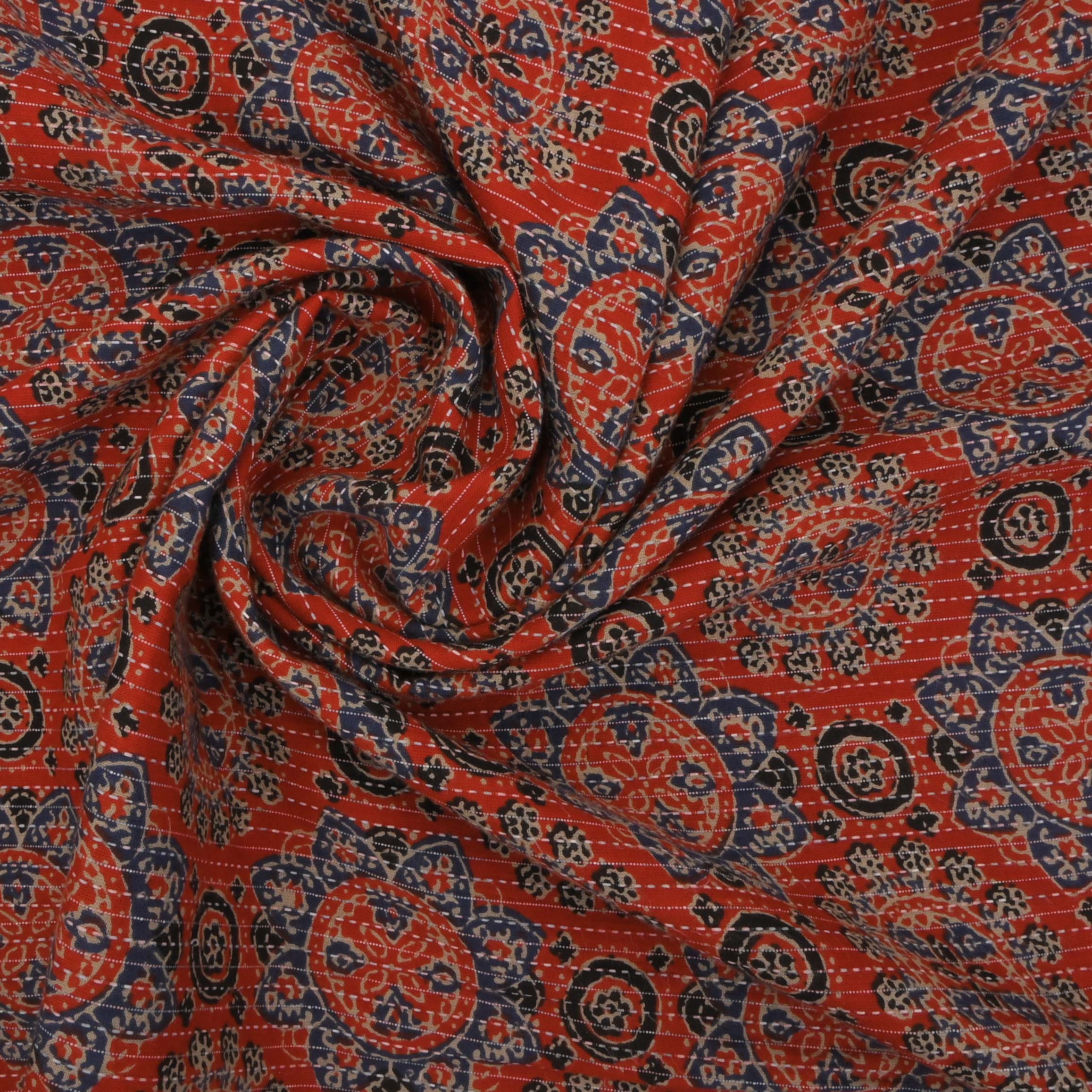 Rust Maroon Ajrakh Printed Cotton Fabric