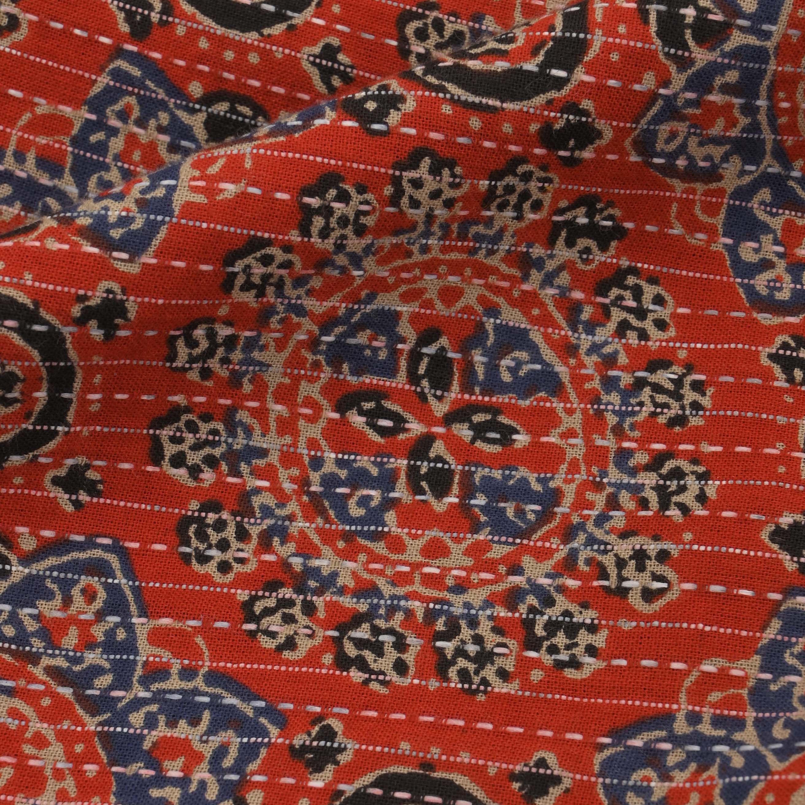 Rust Maroon Ajrakh Printed Cotton Fabric